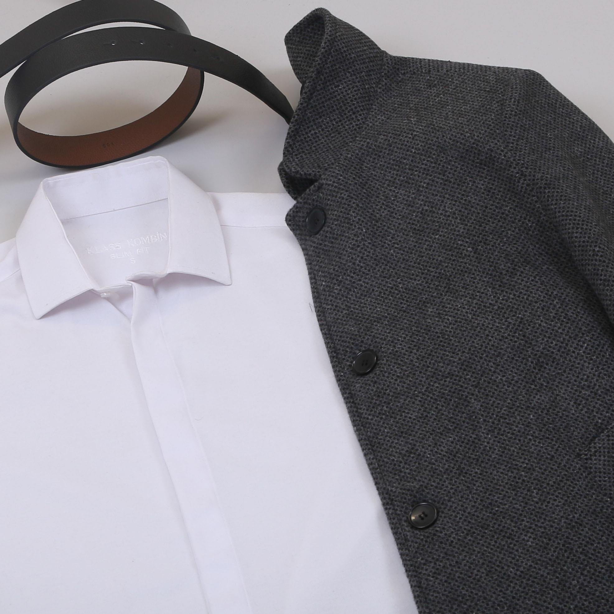 Füme Kırçıllı Kaşe Kaban Gömlek Pantolon Bot Kombin