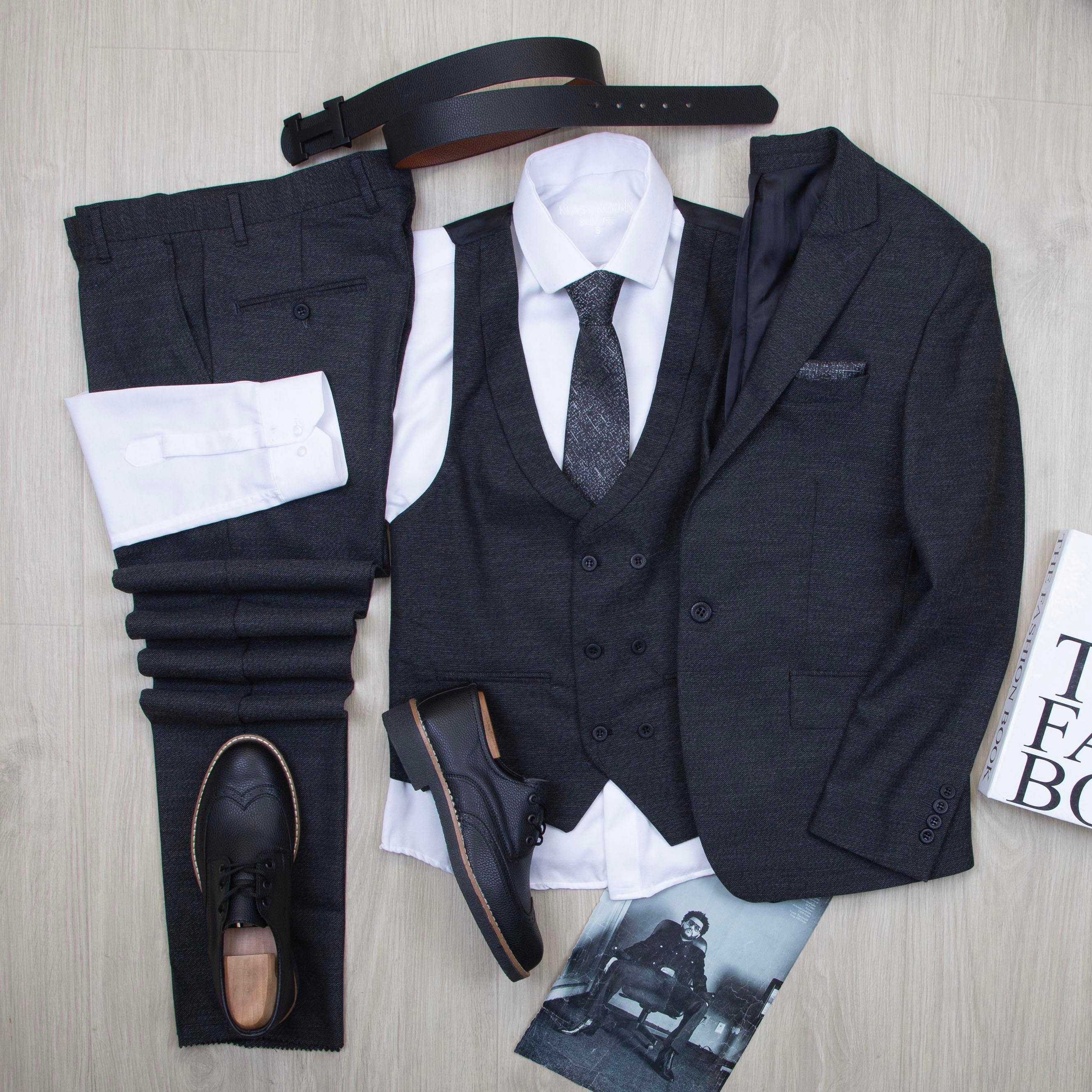 Füme Kırçıllı Takım Elbise Kombini