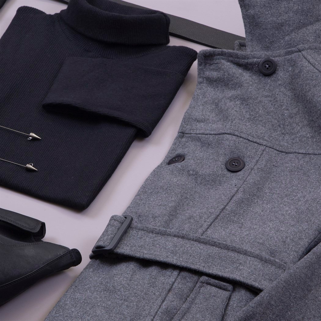 Füme Kısa Kemerli Kaşe Kaban Kazak Pantolon Bot Kombin