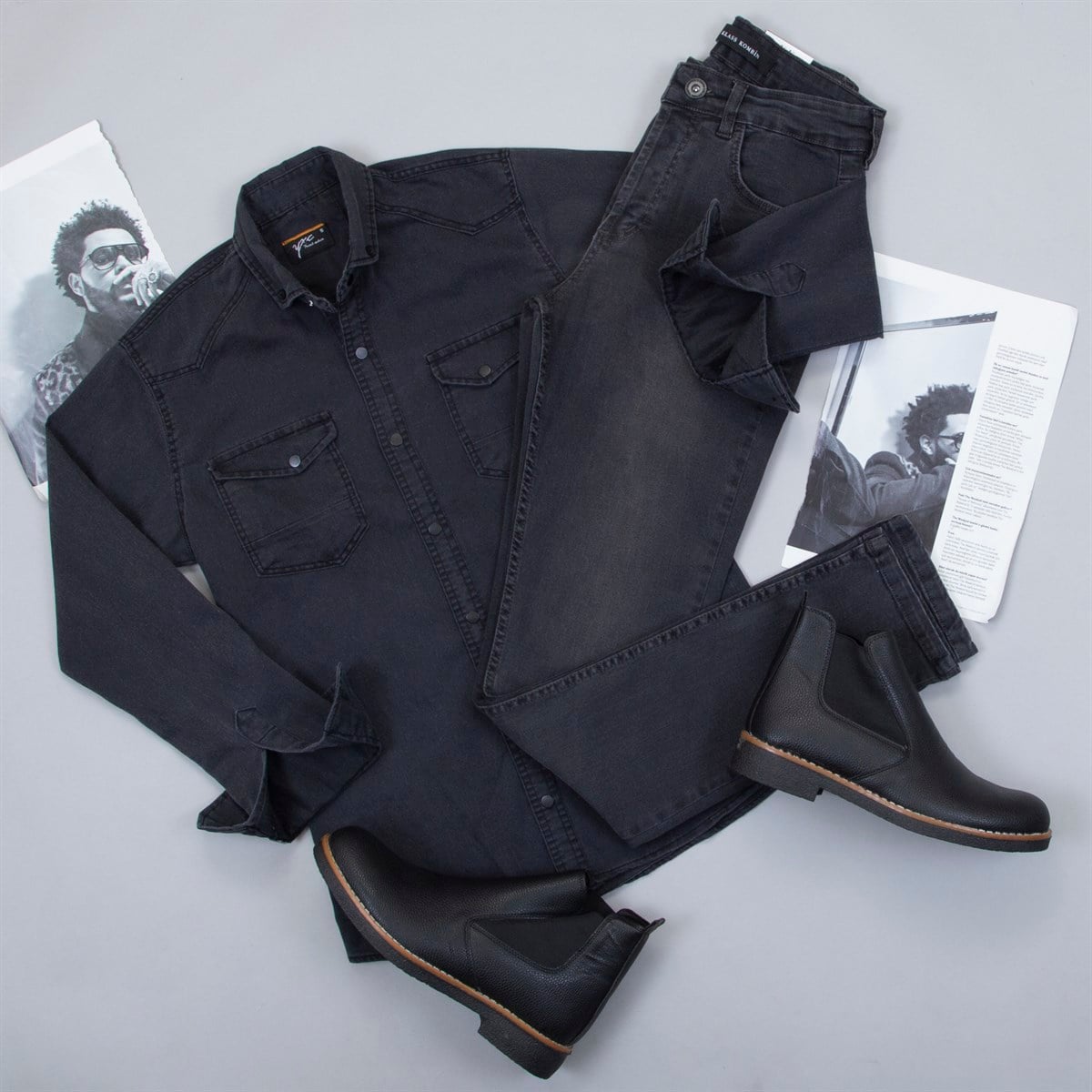 Füme Kot Gömlek Pantolon Bot Kombin