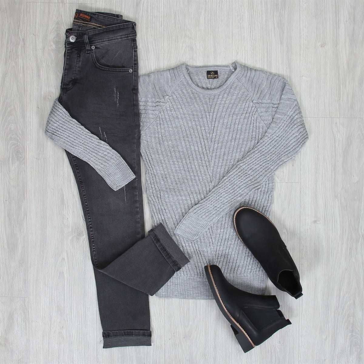 Füme Kot Pantolon Kazak Bot Kombini