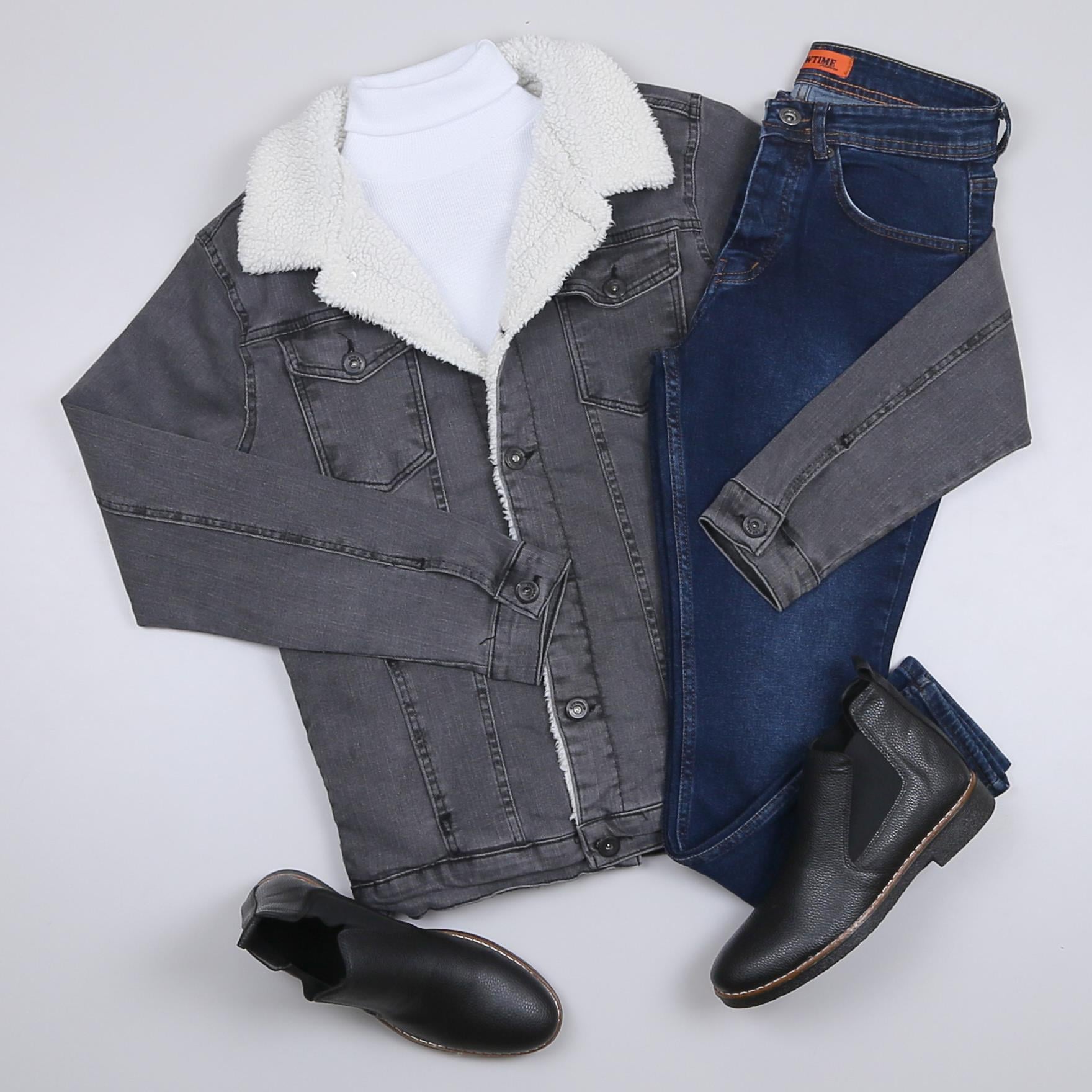 Füme Kürklü Kot Ceket Boğazlı Body Pantolon Bot Kombin