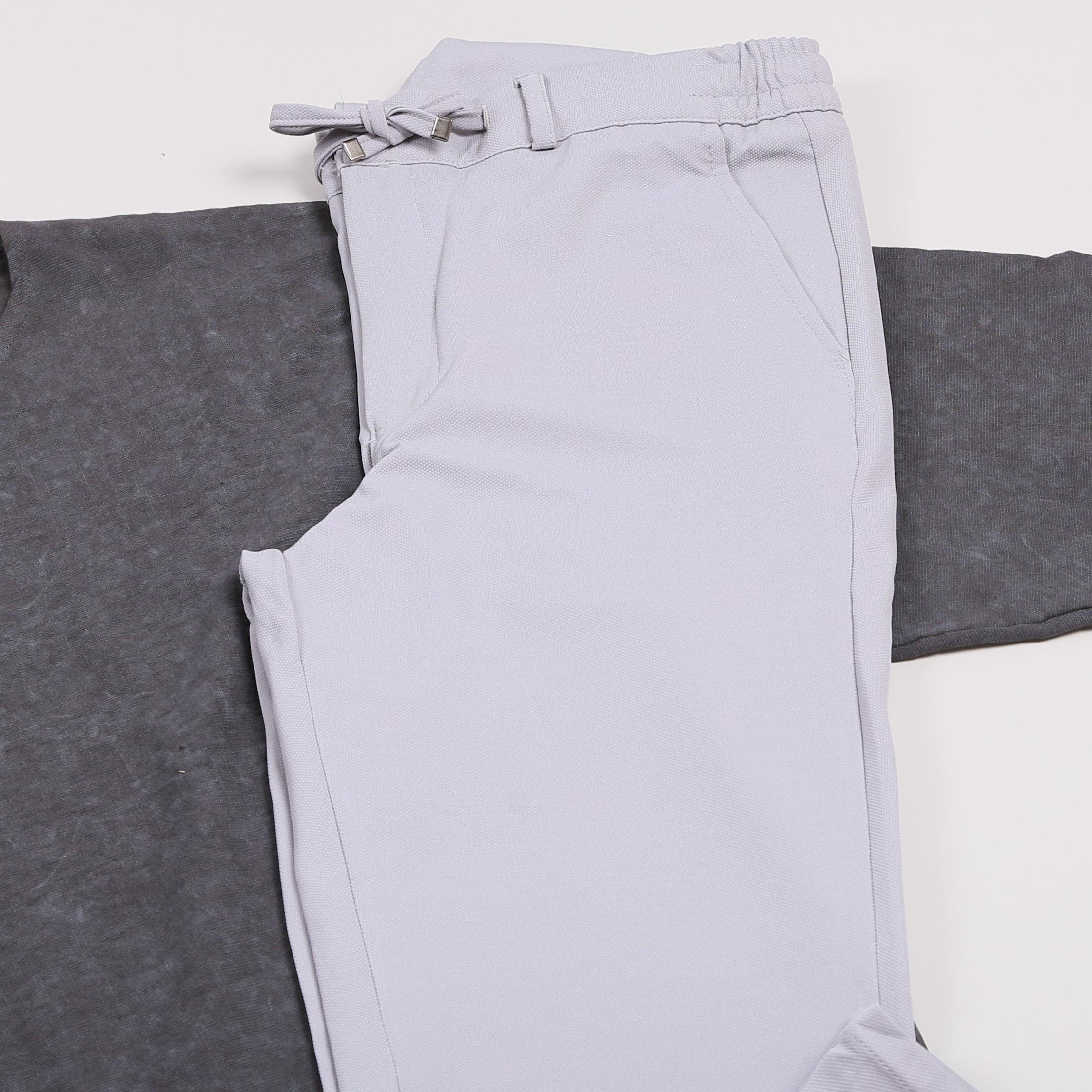 Füme Oversize Desenli Fakir Kol Tişört Keten Pantolon Ayakkabı Kombin