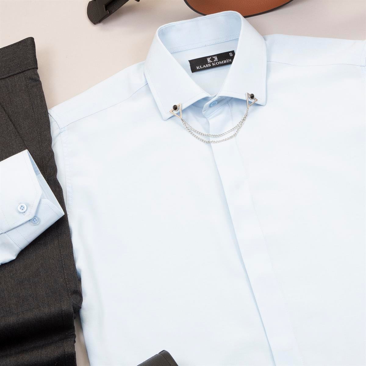 Füme Pantolon Mavi Gömlek Ayakkabı Kombin