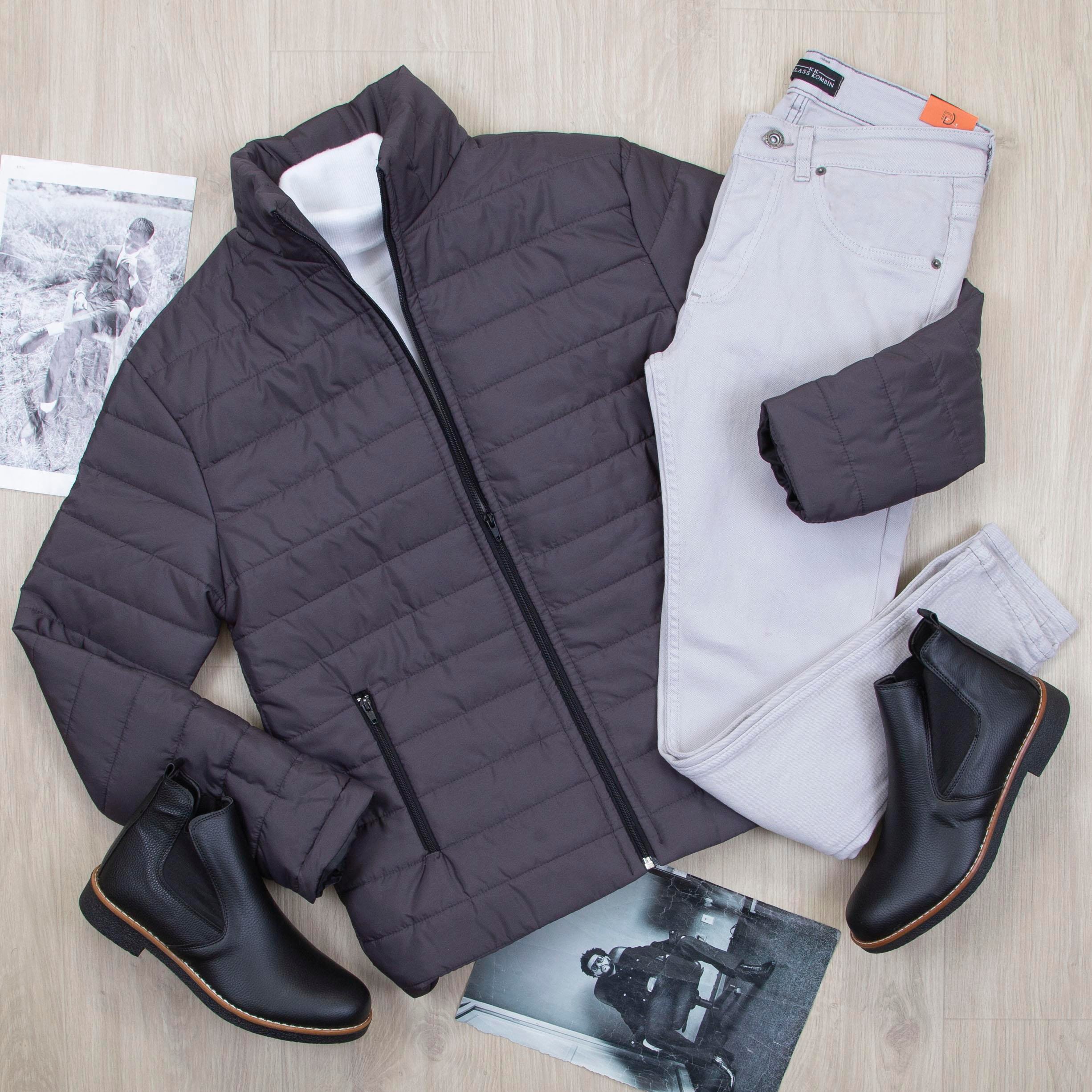 Füme Şişme Mont Boğazlı Body Pantolon Bot Kombin