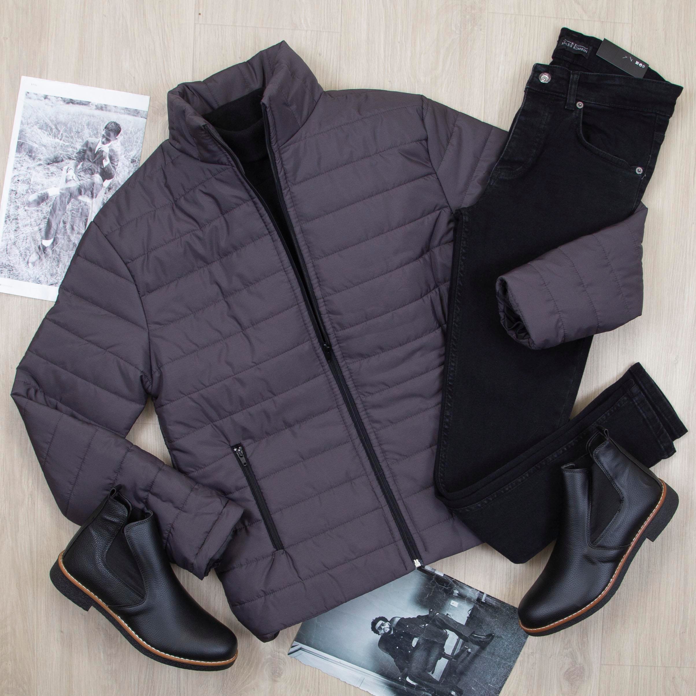 Füme Şişme Mont Boğazlı Body Pantolon Bot Kombin