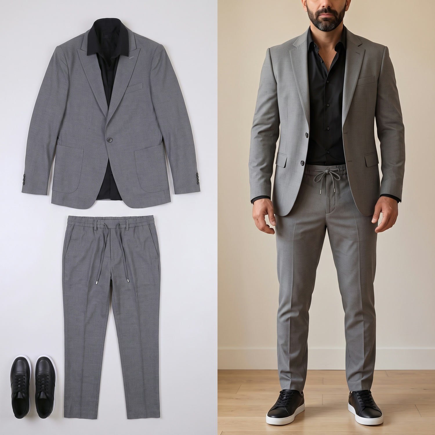 Füme Spor Takım Elbise Kombini Erkek | Slim Fit Şık Günlük Set 