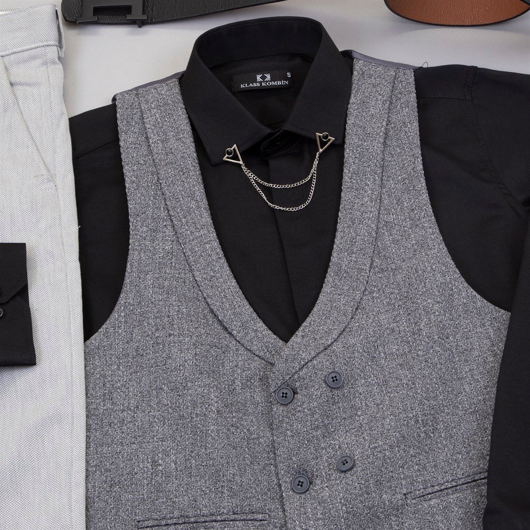 Füme Yelek Gömlek Pantolon Ayakkabı Kombin