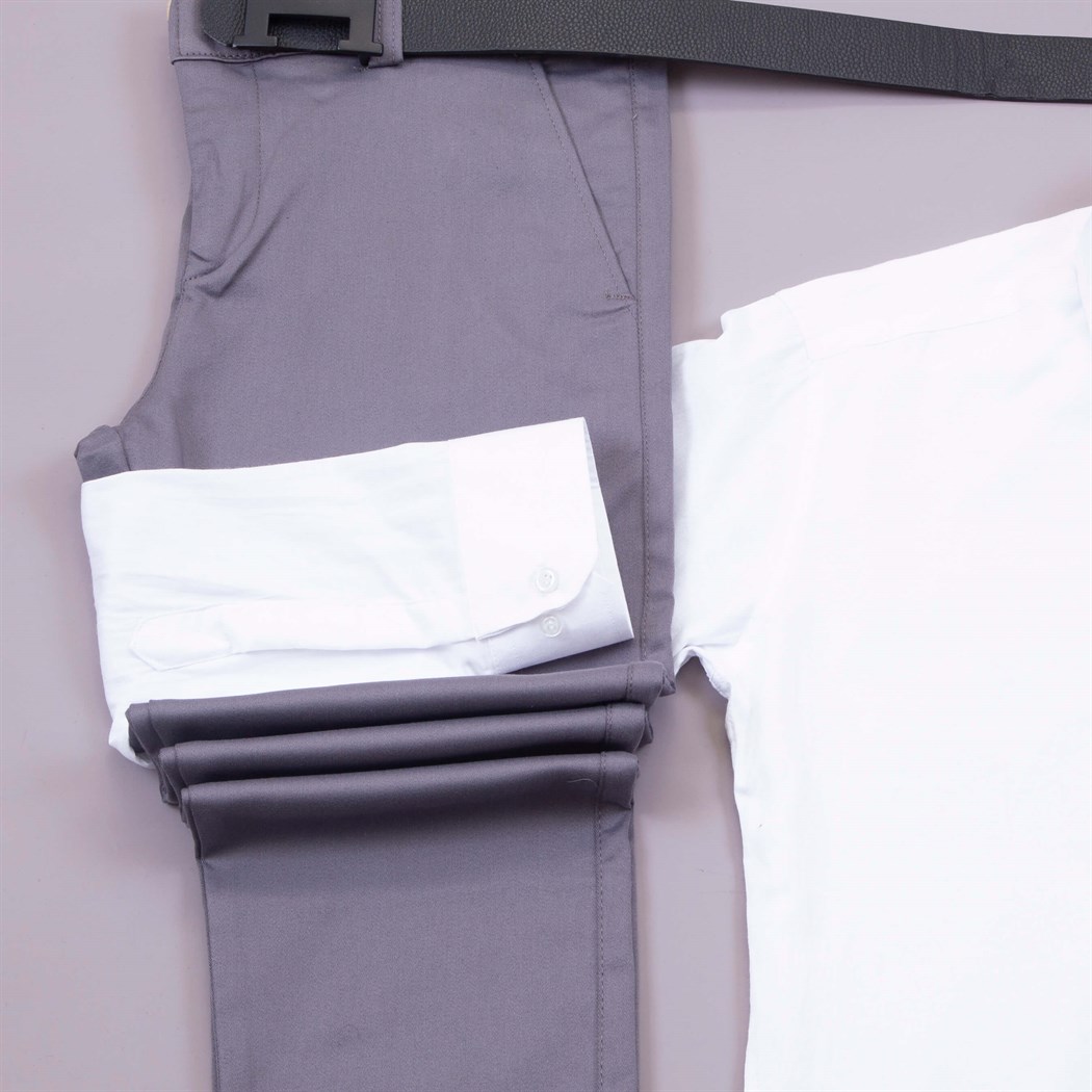 Gömlek Gri Kumaş Pantolon Ayakkabı Kombin