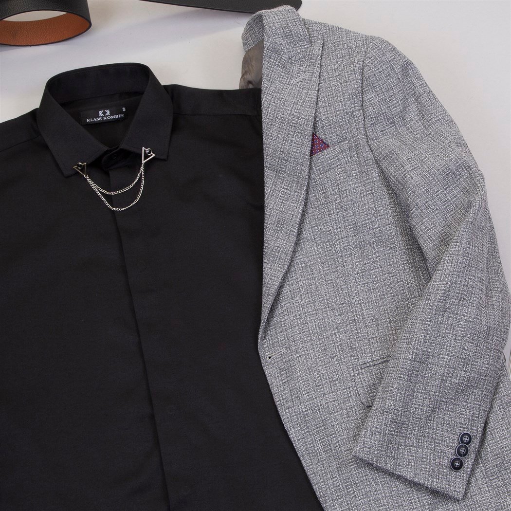 Gri Blazer Ceket Gömlek Pantolon Ayakkabı Kombin