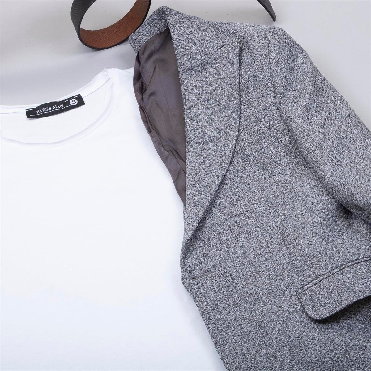 Gri Blazer Ceket Tişört Pantolon Ayakkabı Kombin