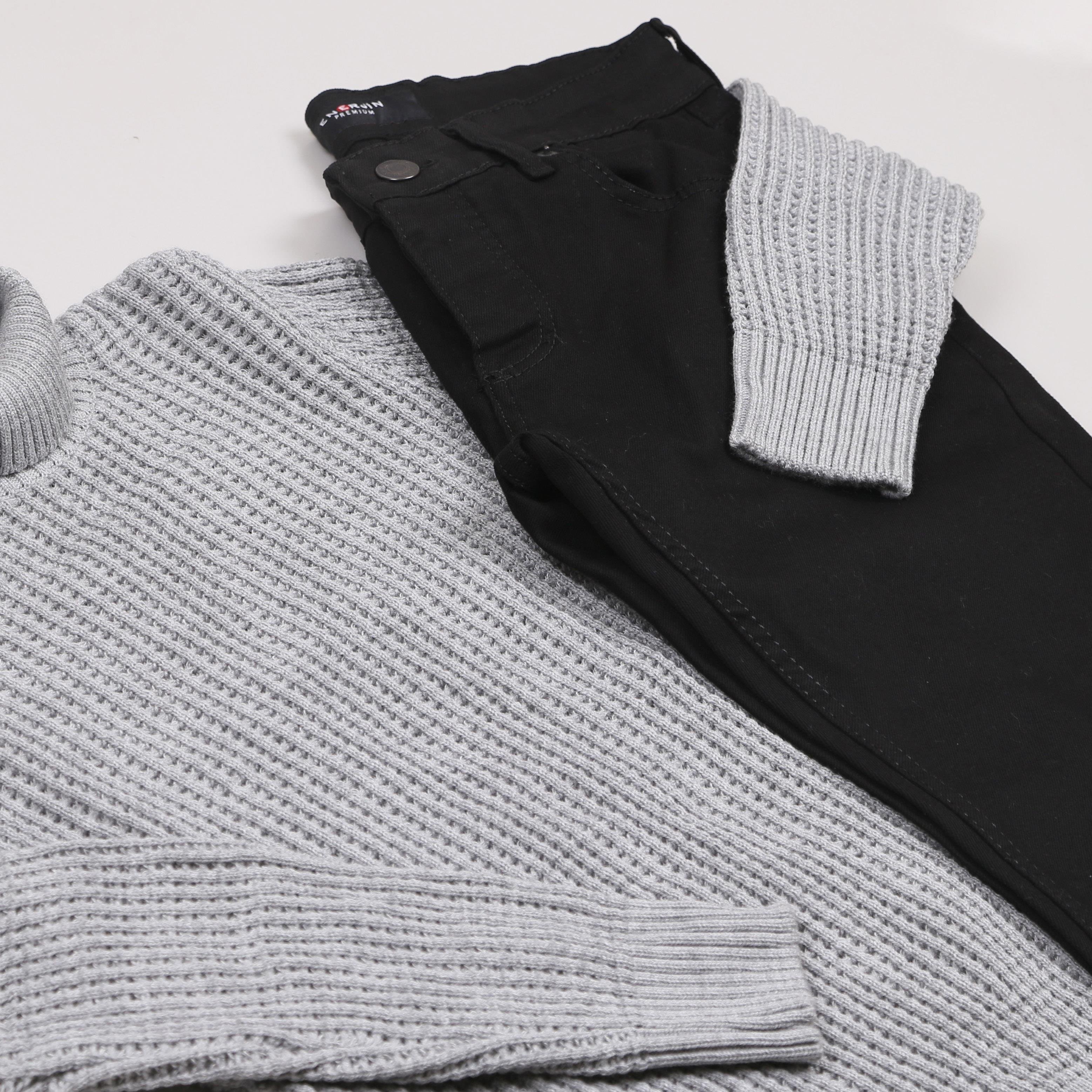 Gri Boğazlı Kazak Kot Pantolon Ayakkabı Kombini