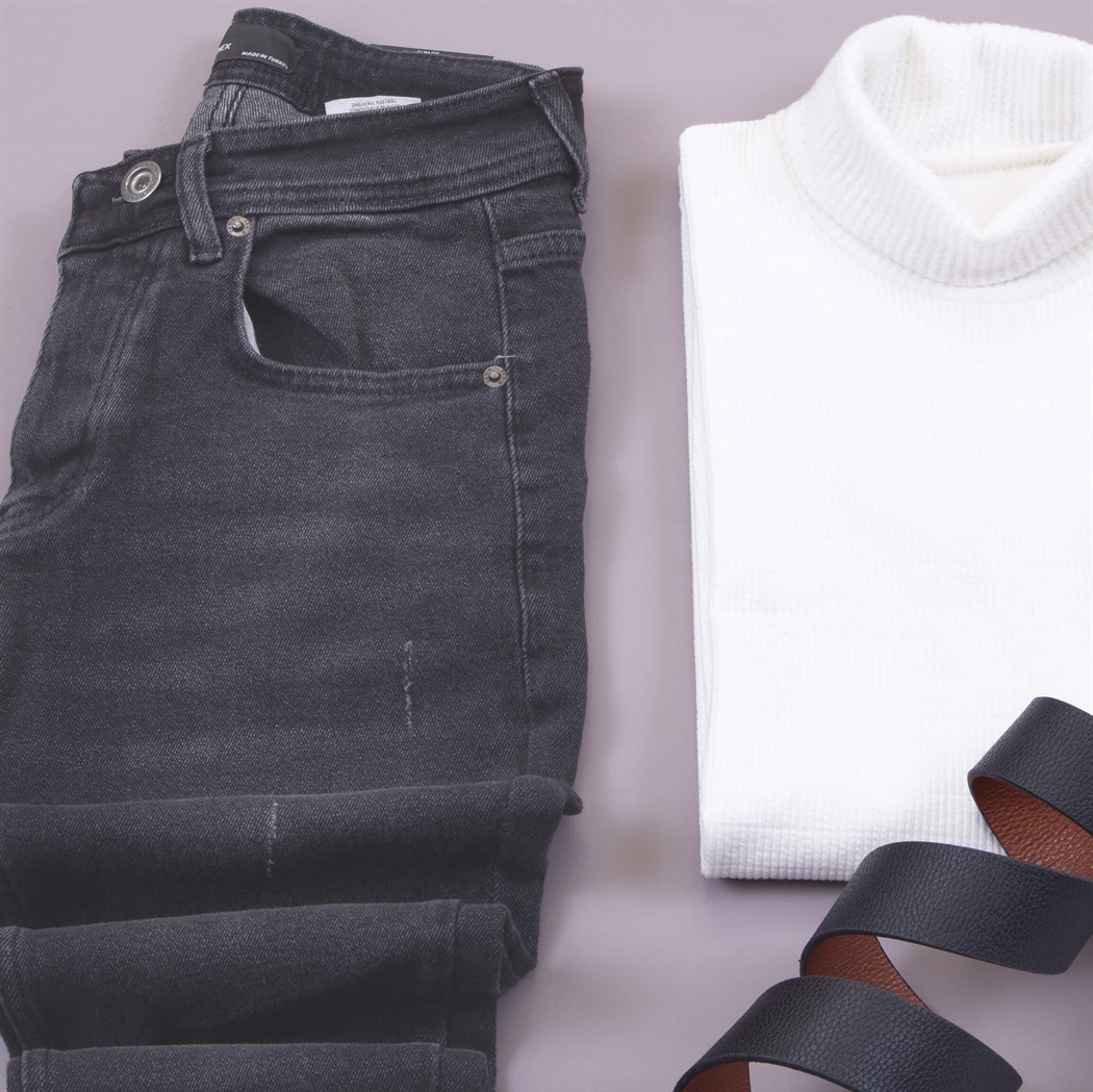 Gri Ceket Kazak Pantolon Aykkabı Kombin