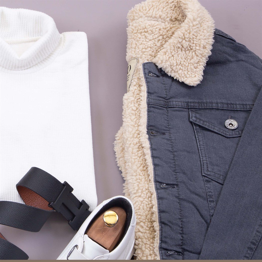 Gri Ceket Kazak Pantolon Aykkabı Kombin