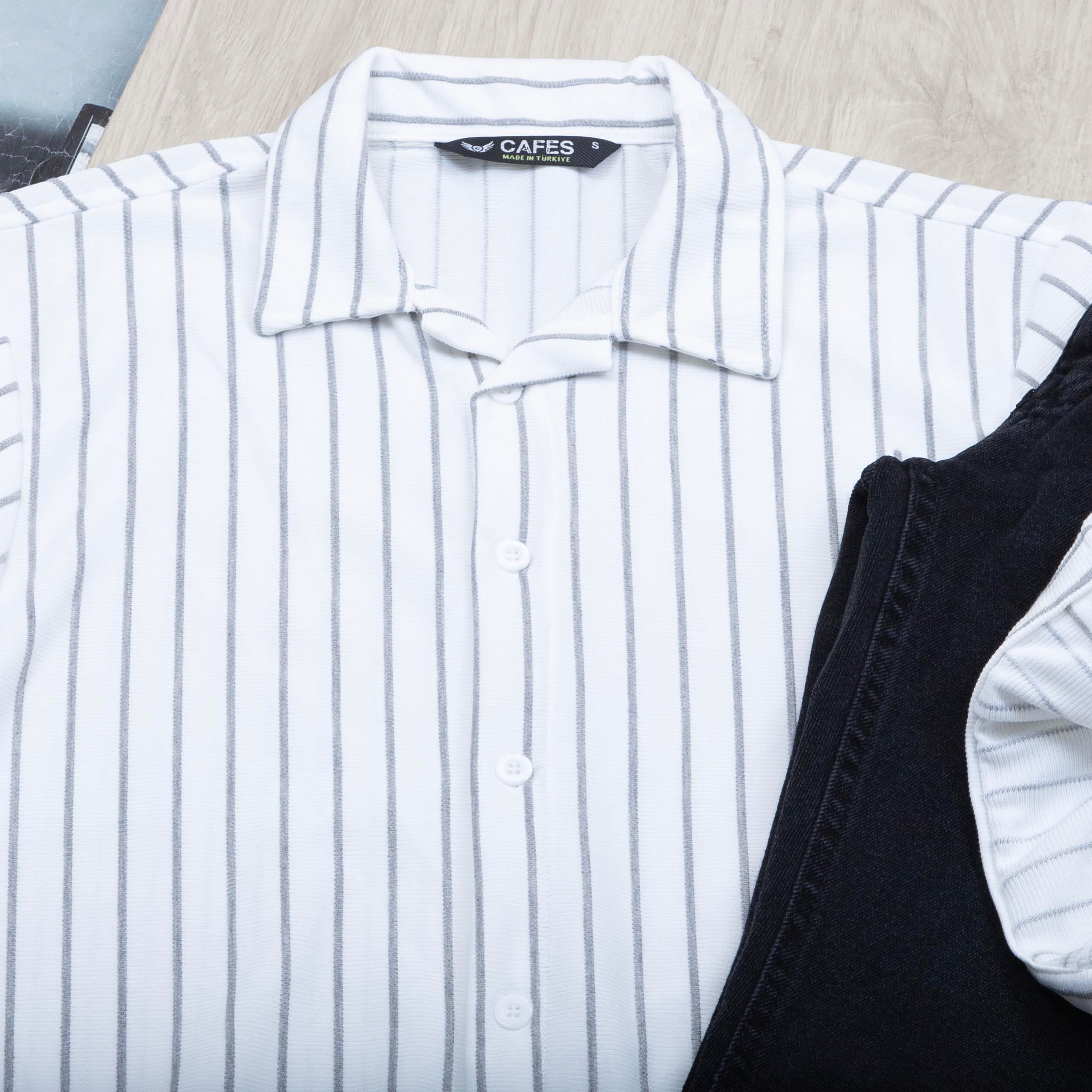 Gri Çizgili Gömlek Pantolon Ayakkabı Kombin