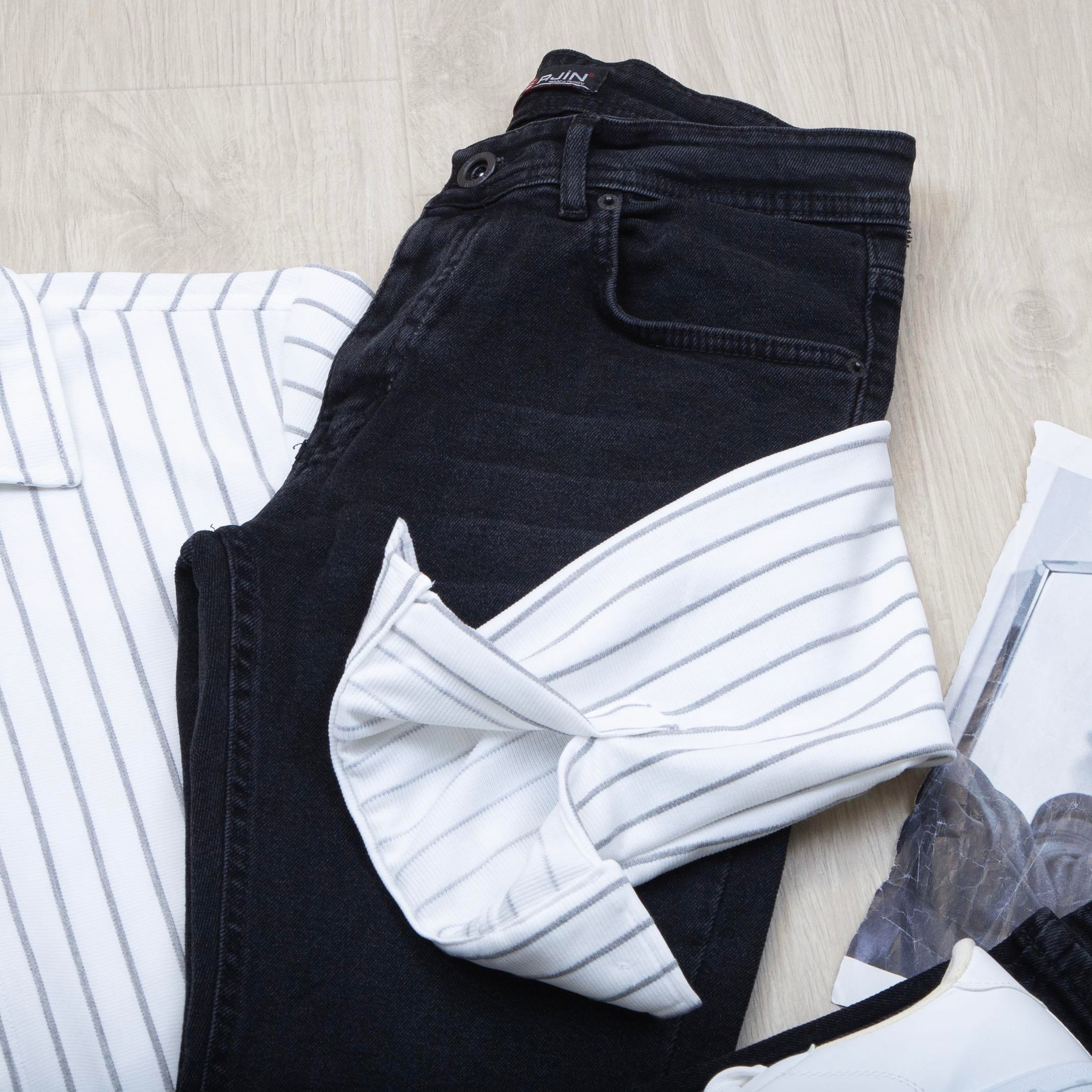 Gri Çizgili Gömlek Pantolon Ayakkabı Kombin