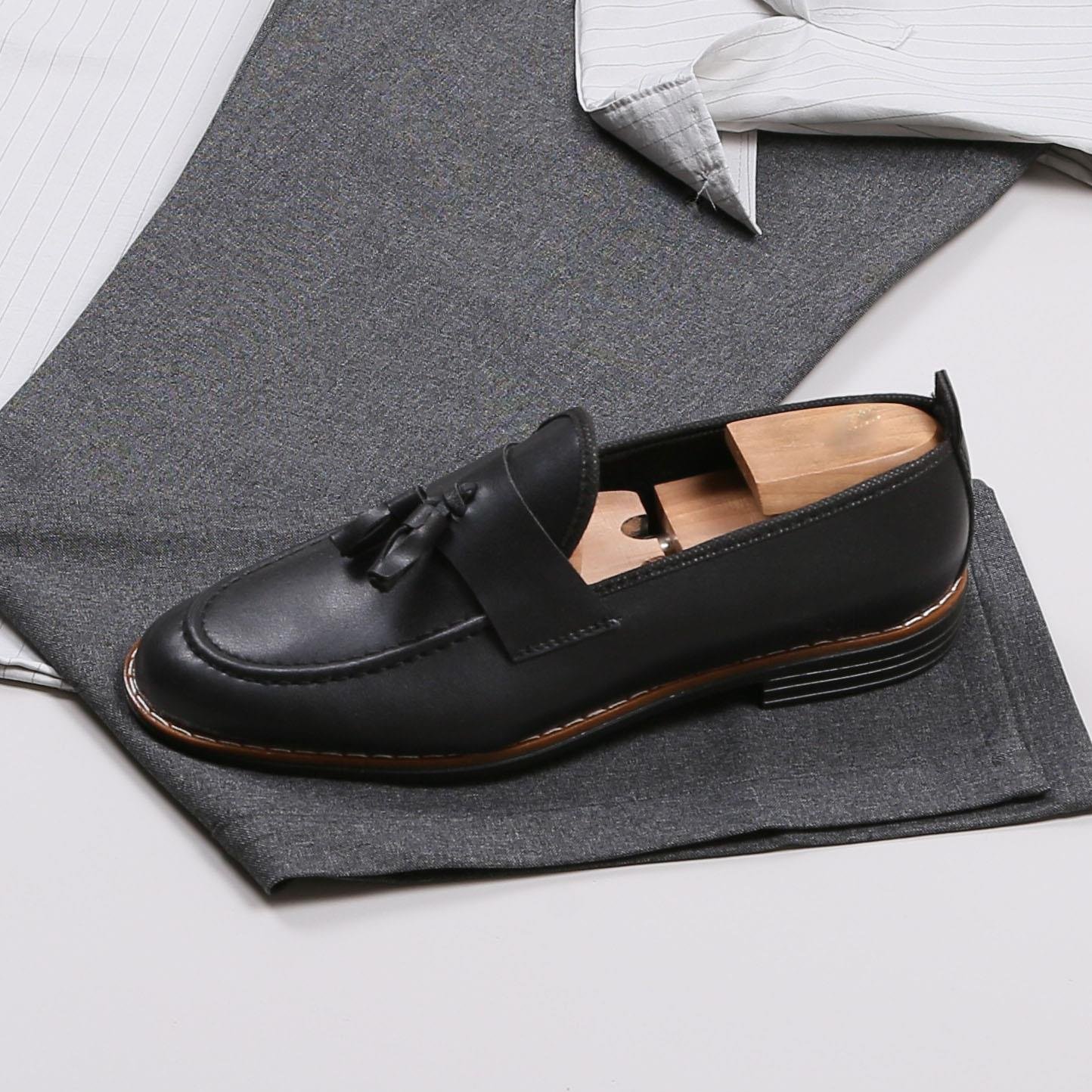 Gri Çizgili Gömlek Pantolon Ayakkabı Kombin