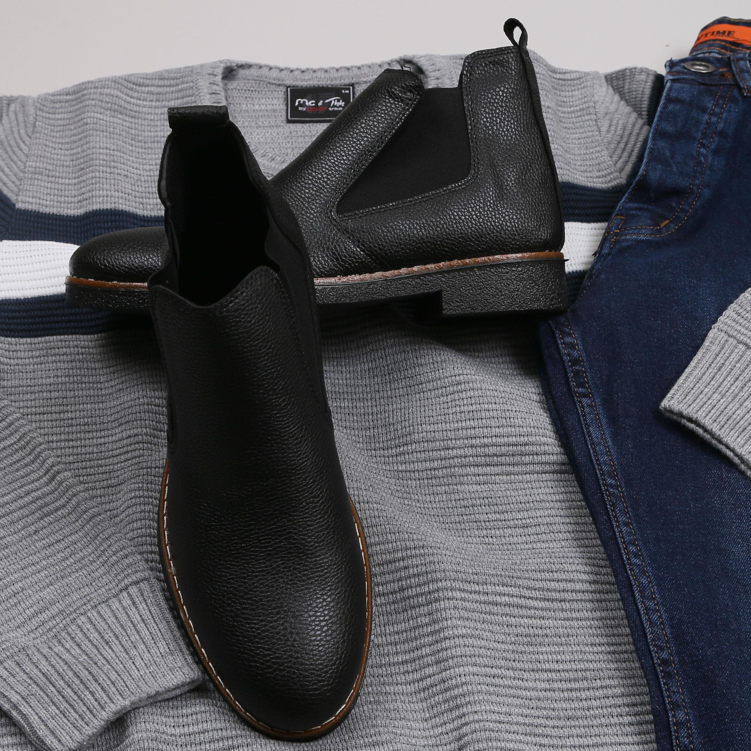 Gri Çizgili Kazak Kot Pantolon Bot Kombini