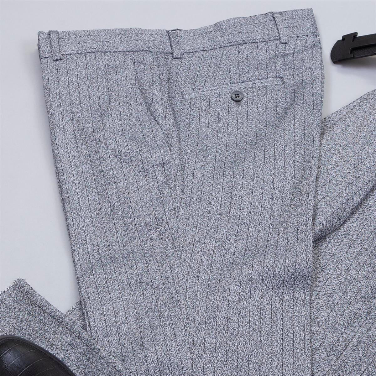 Gri Çizgili Kruvaze Takım Elbise Kombini