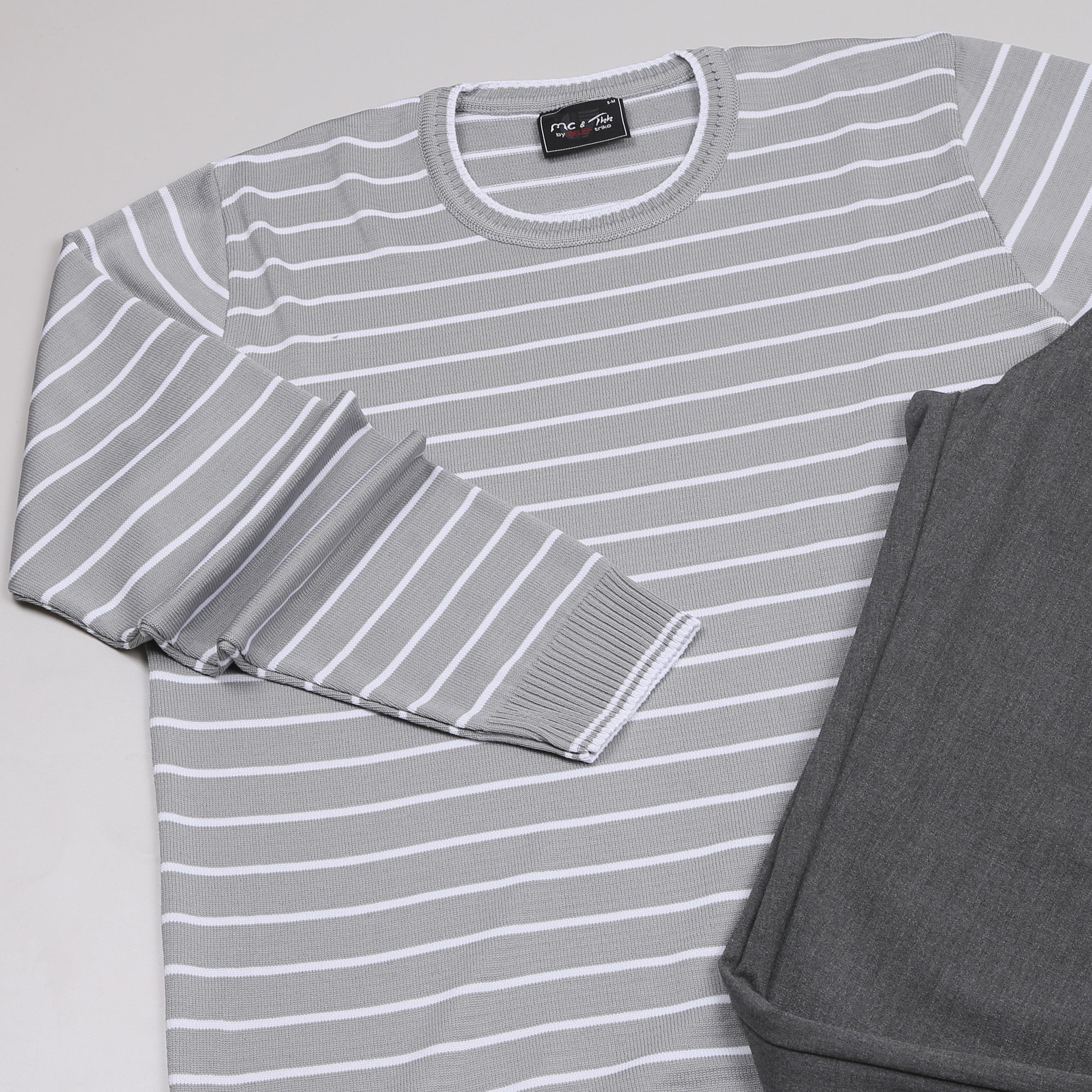 Gri Çizgili triko Baggy Füme kumaş Pantolon