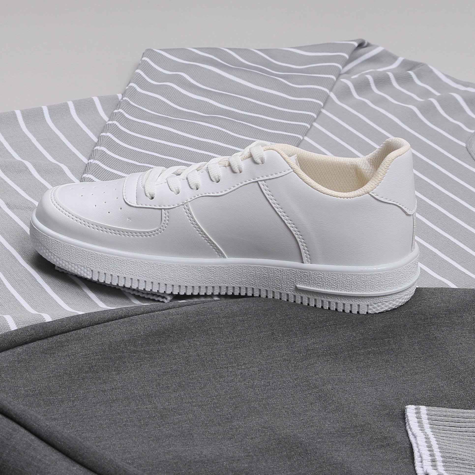 Gri Çizgili triko Baggy Füme kumaş Pantolon