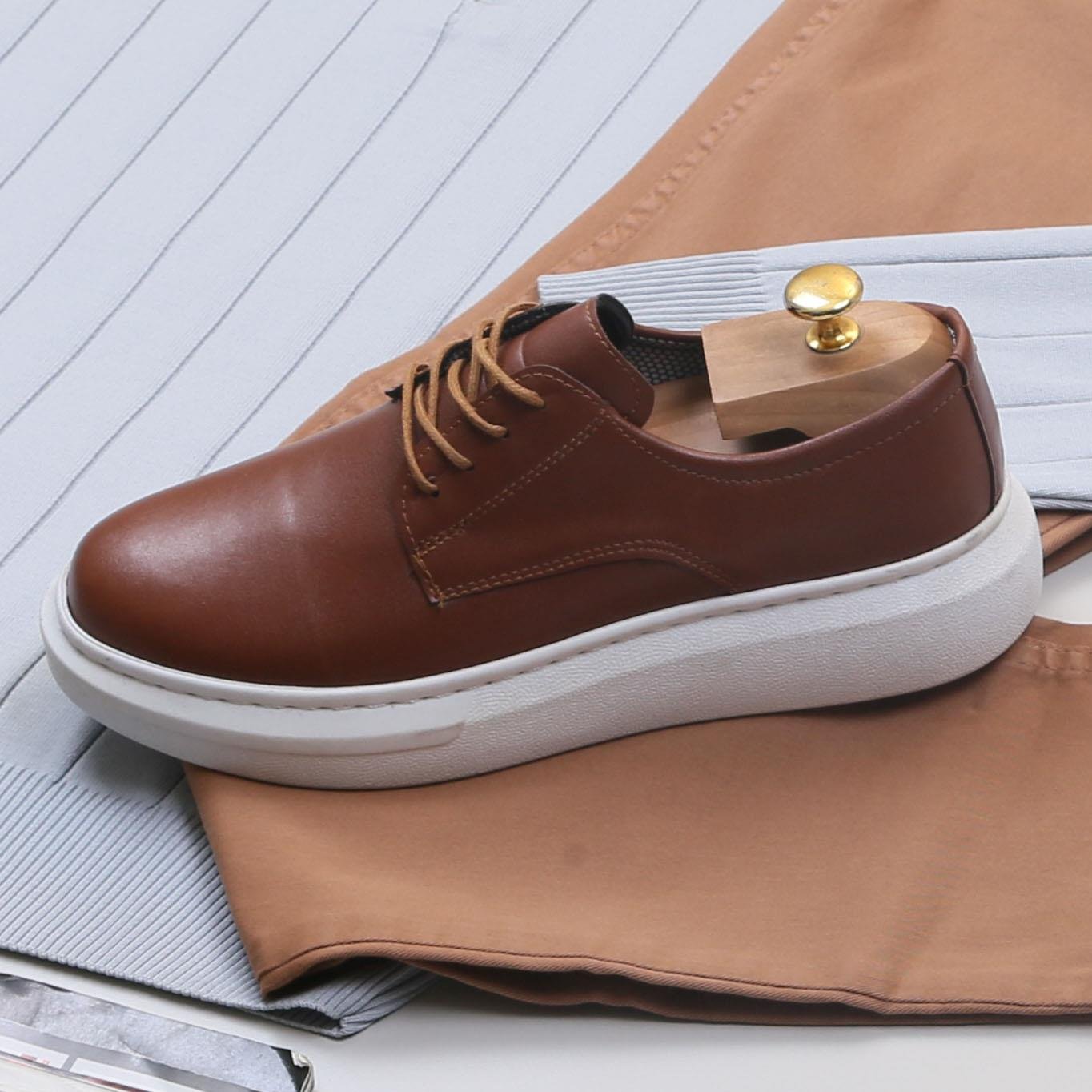 Gri Çizgili Triko Polo Yaka Pantolon Ayakkabı Kombin