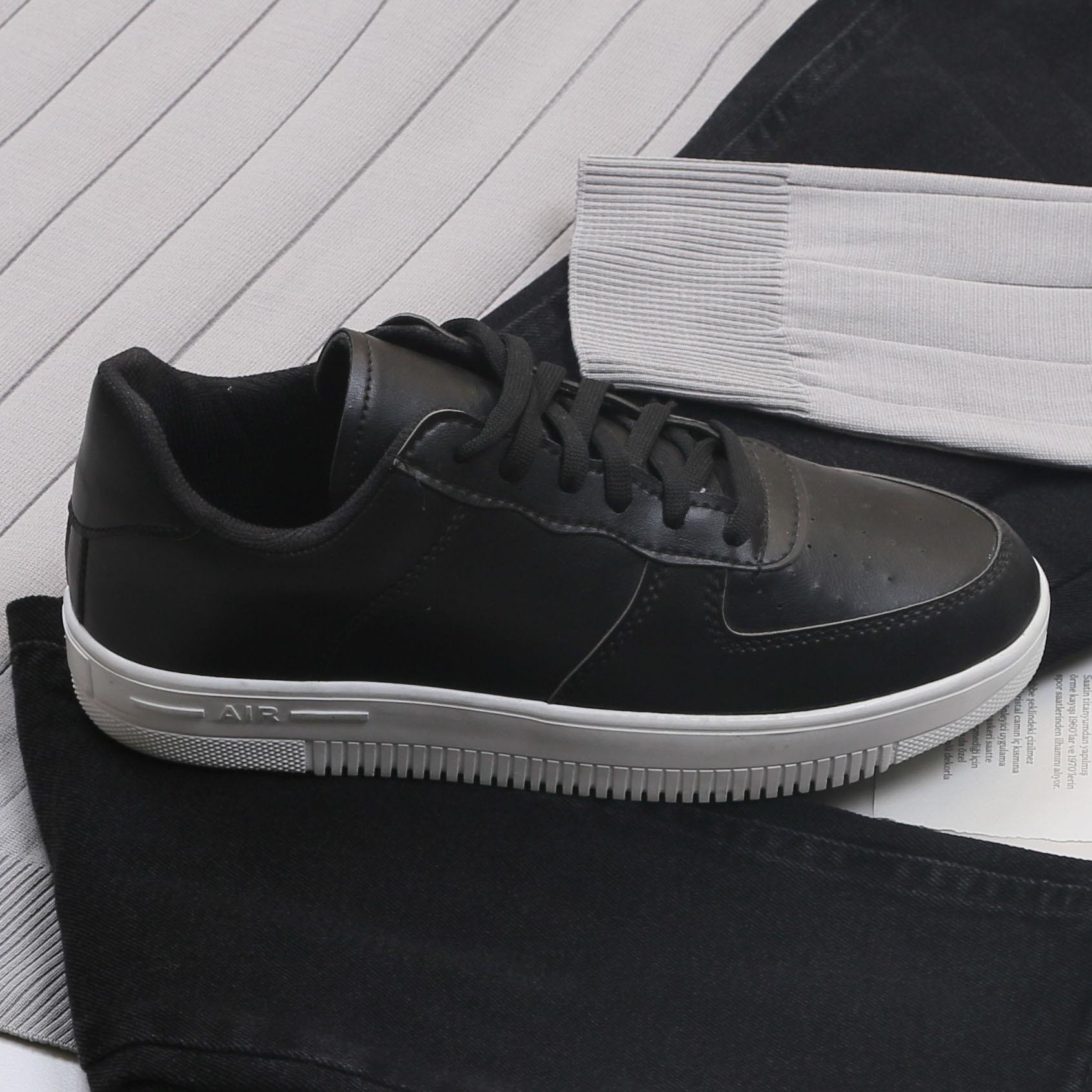 Gri Çizgili Triko Polo Yaka Pantolon Ayakkabı Kombin