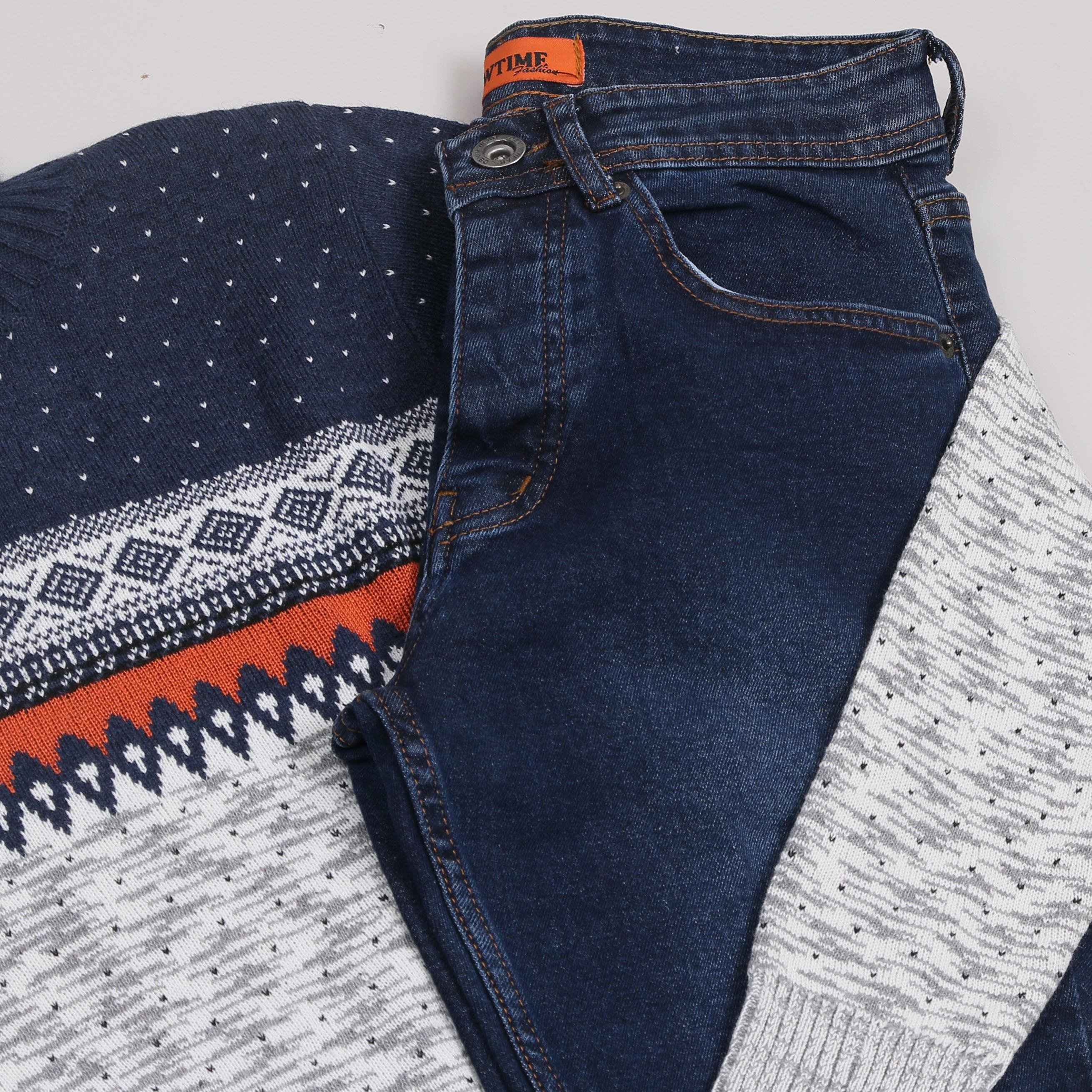 Gri Desenli Kazak Pantolon Ayakkabı Kombini