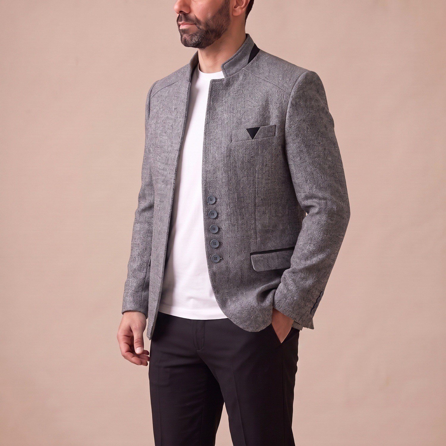 Gri Dik Yaka Blazer Ceket Erkek