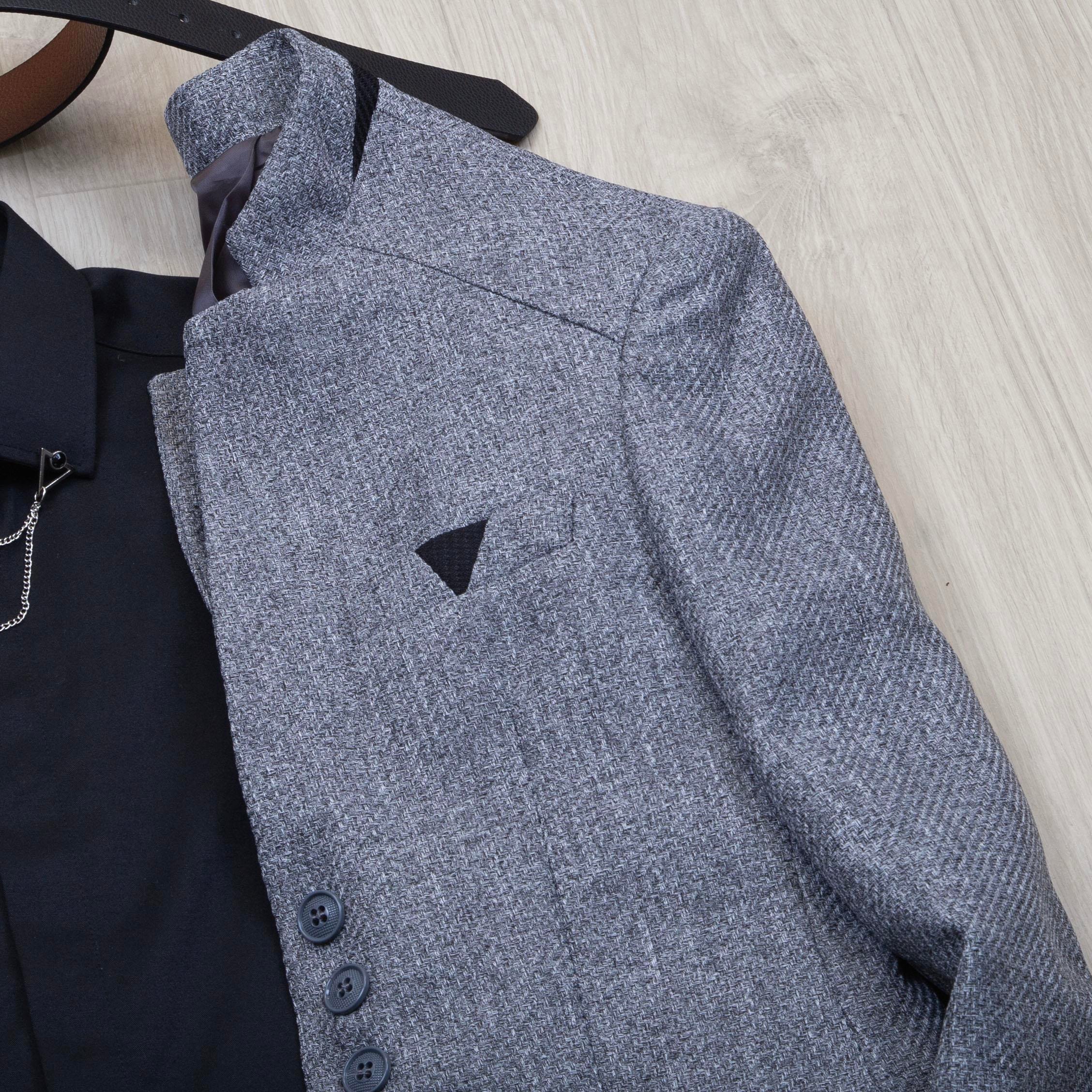 Gri Dik Yaka Blazer Ceket Gömlek Pantolon Ayakkabı Kombin