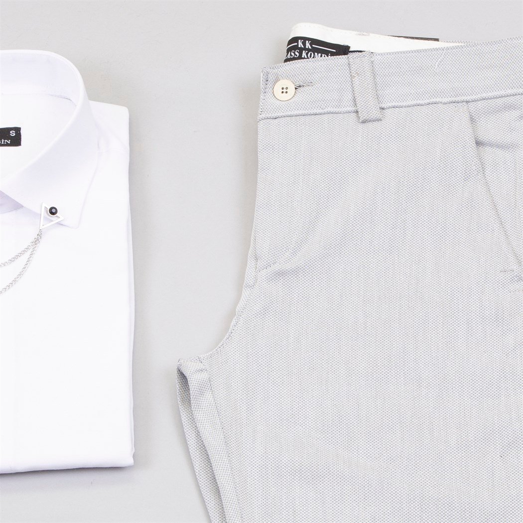 Gri Dik Yaka Ceket Gömlek Pantolon Ayakkabı