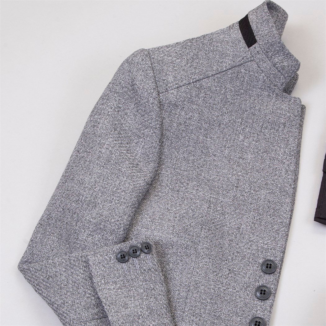 Gri Dik Yaka Ceket Gömlek Pantolon Ayakkabı