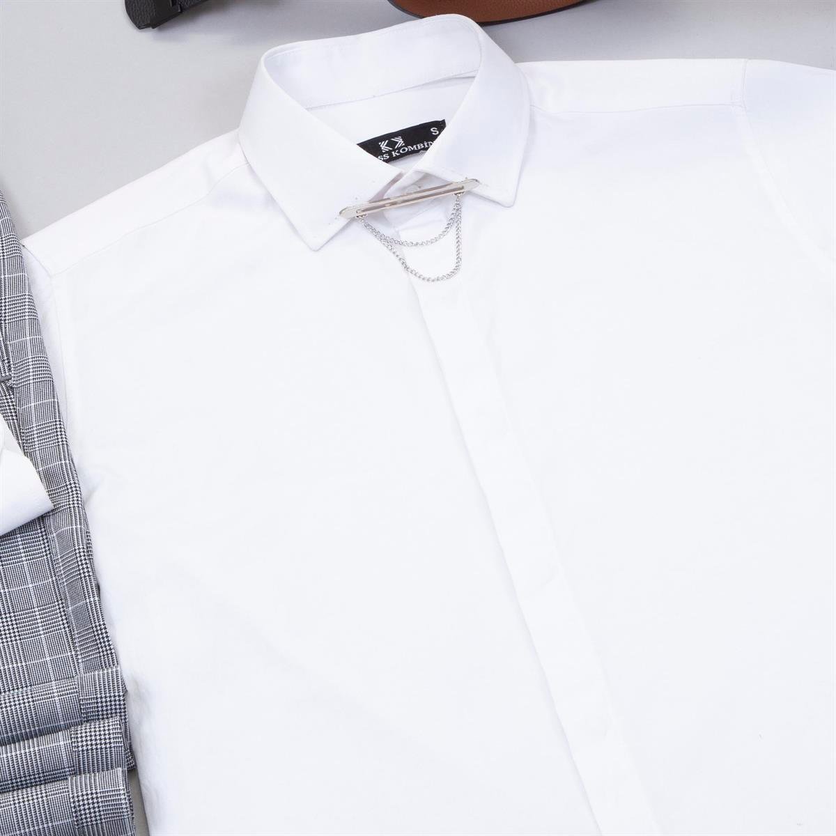 Gri Ekose Pantolon Beyaz Gömlek Ayakkabı Kombin