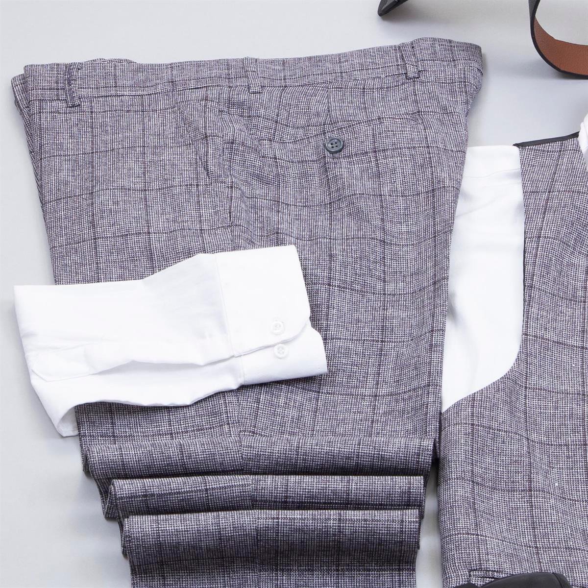 Gri Ekose Takım Elbise Kombini