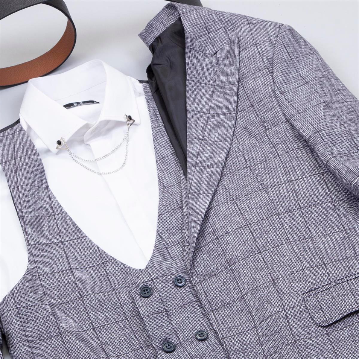 Gri Ekose Takım Elbise Kombini