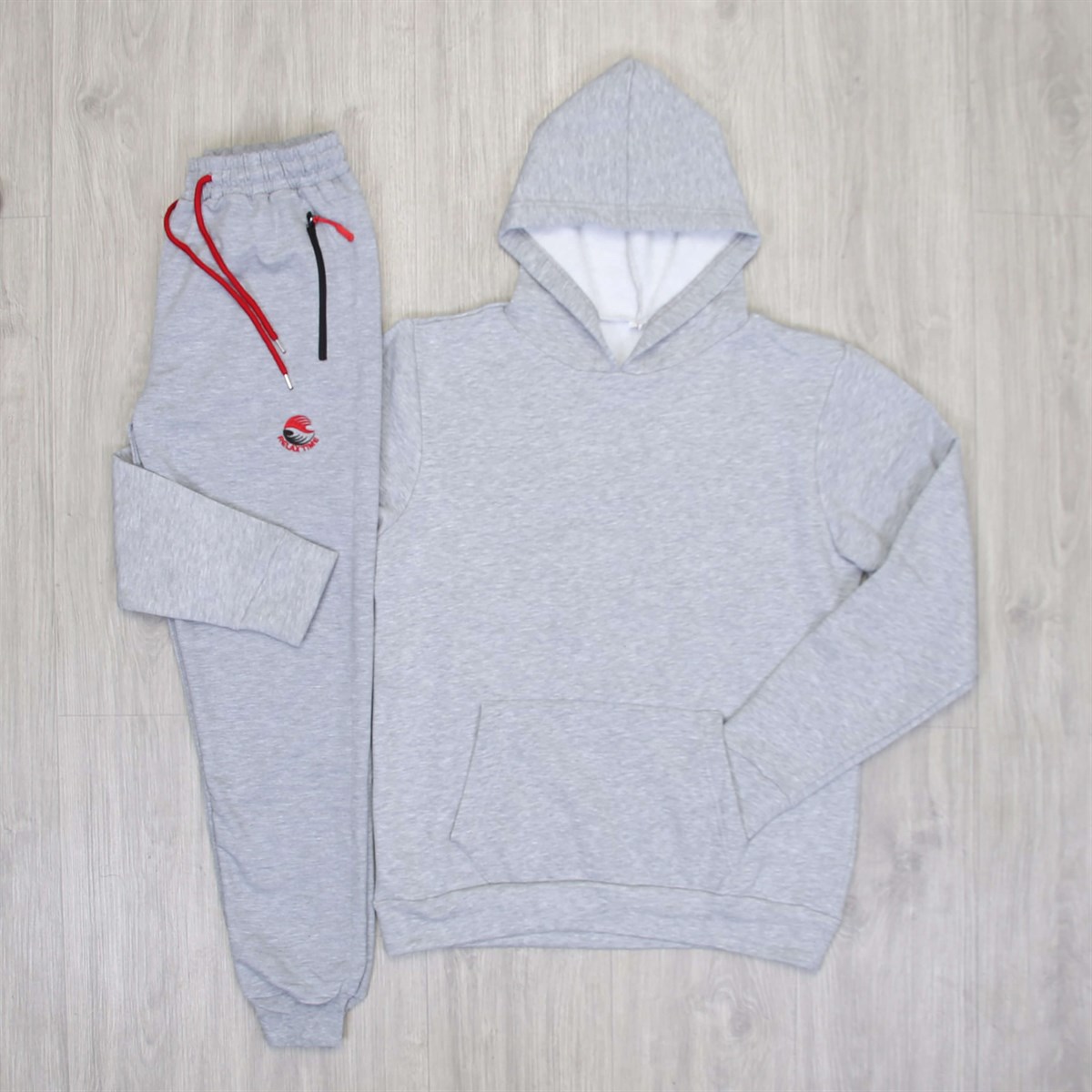 Gri Eşofman Altı Kapşonlu Sweat Kombini