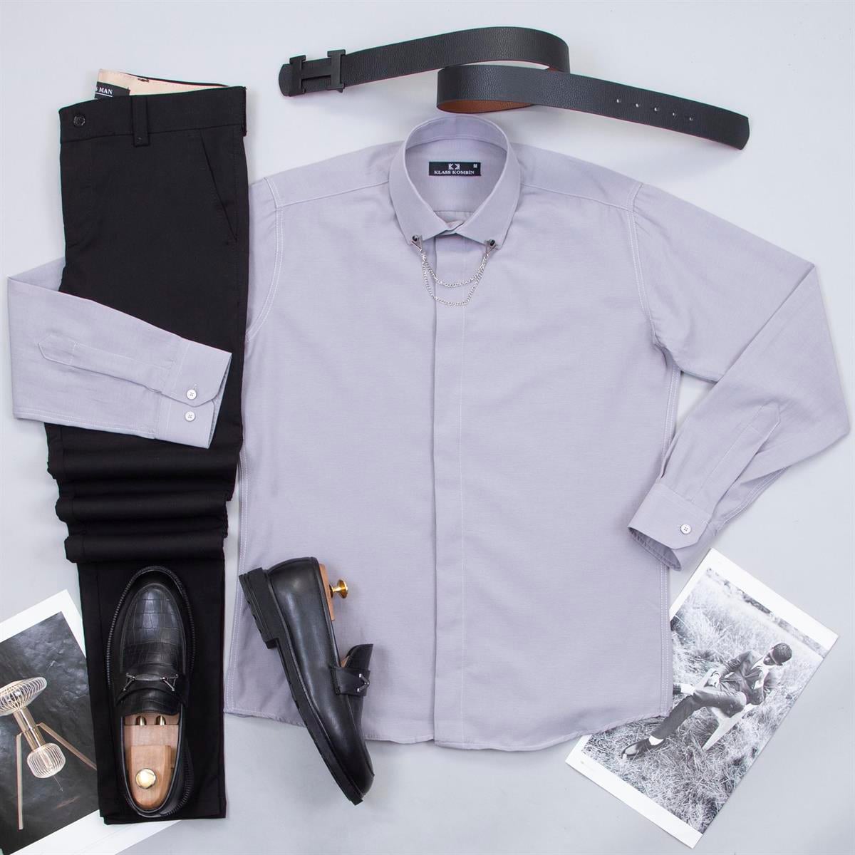 Gri Gömlek Pantolon Ayakkabı Kombin