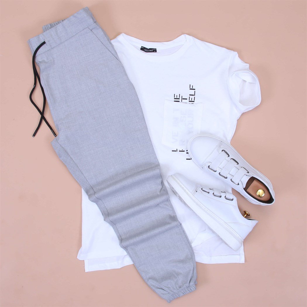 Gri Jagger Tshirt 3Bant Ayakkabı Kombini