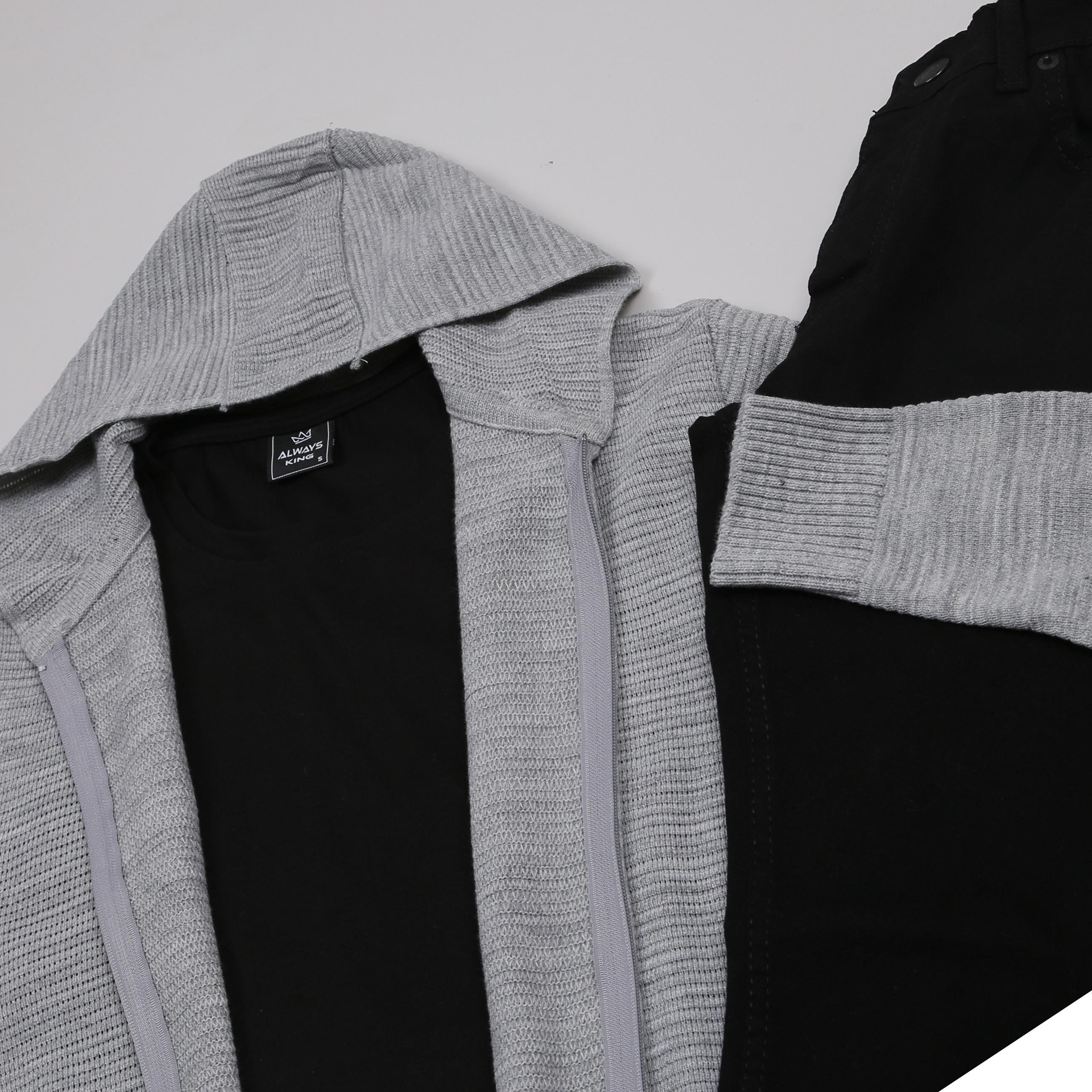 gri kapşonlu hırka kombini