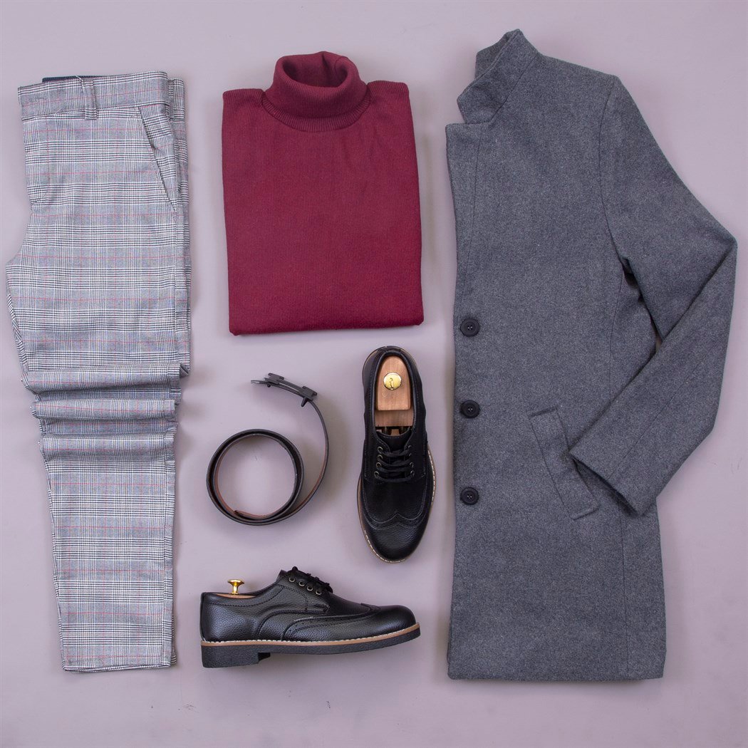 Gri Kaşe Ceket Pantolon Boğazlı Kazak Bot Kombin