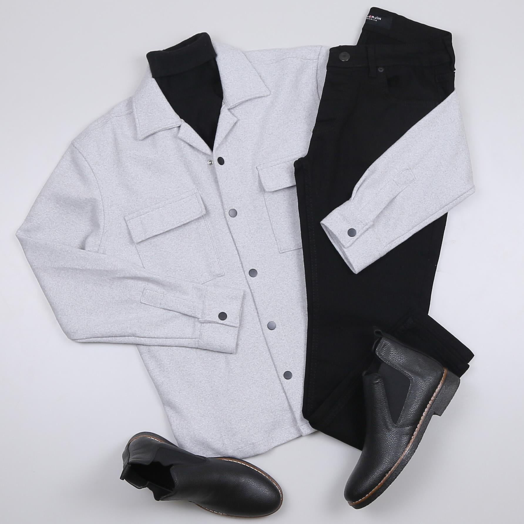 Gri Kaşe Gömlek Boğazlı Body Pantolon Bot Kombin