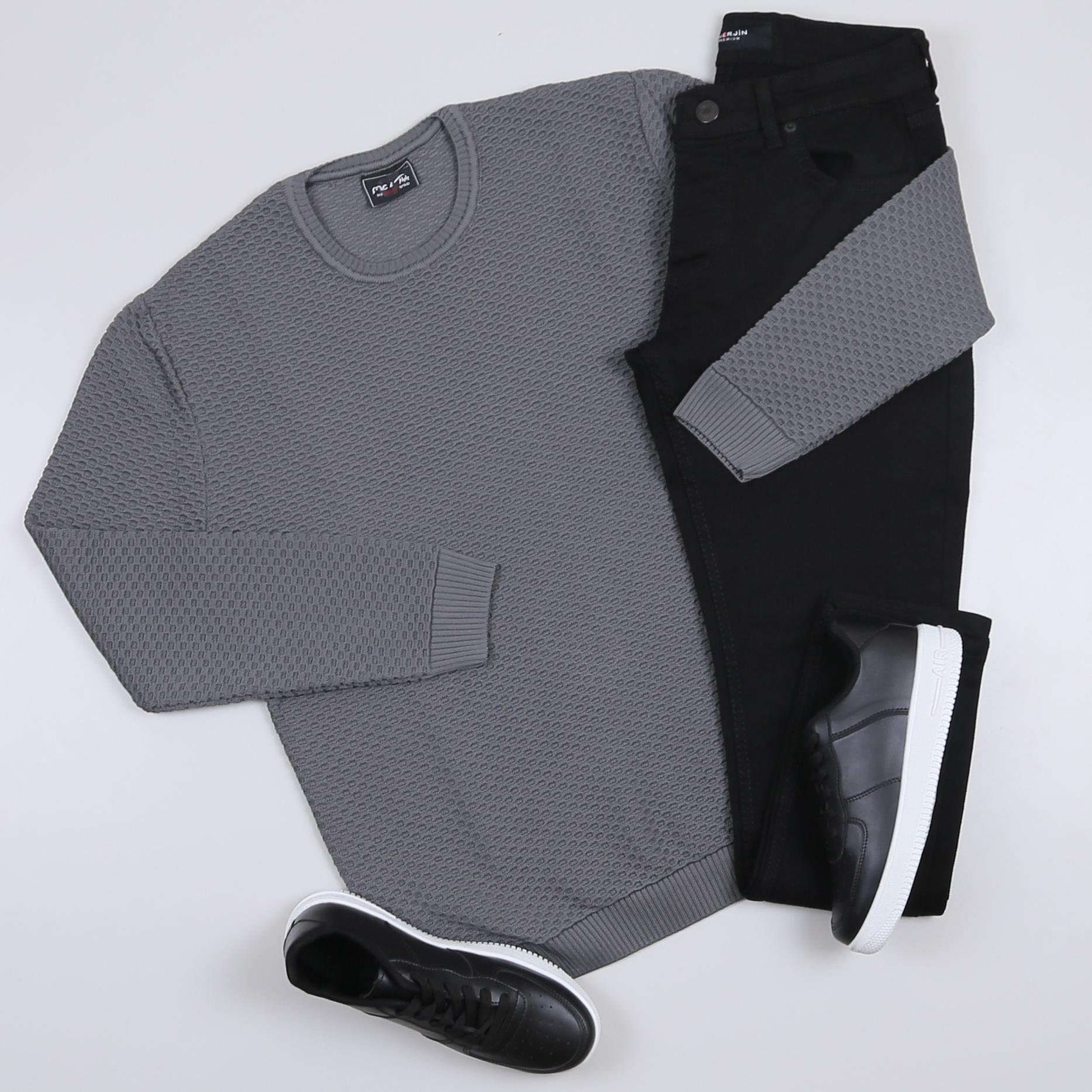 Gri Kazak Kot Pantolon Ayakkabı Kombini