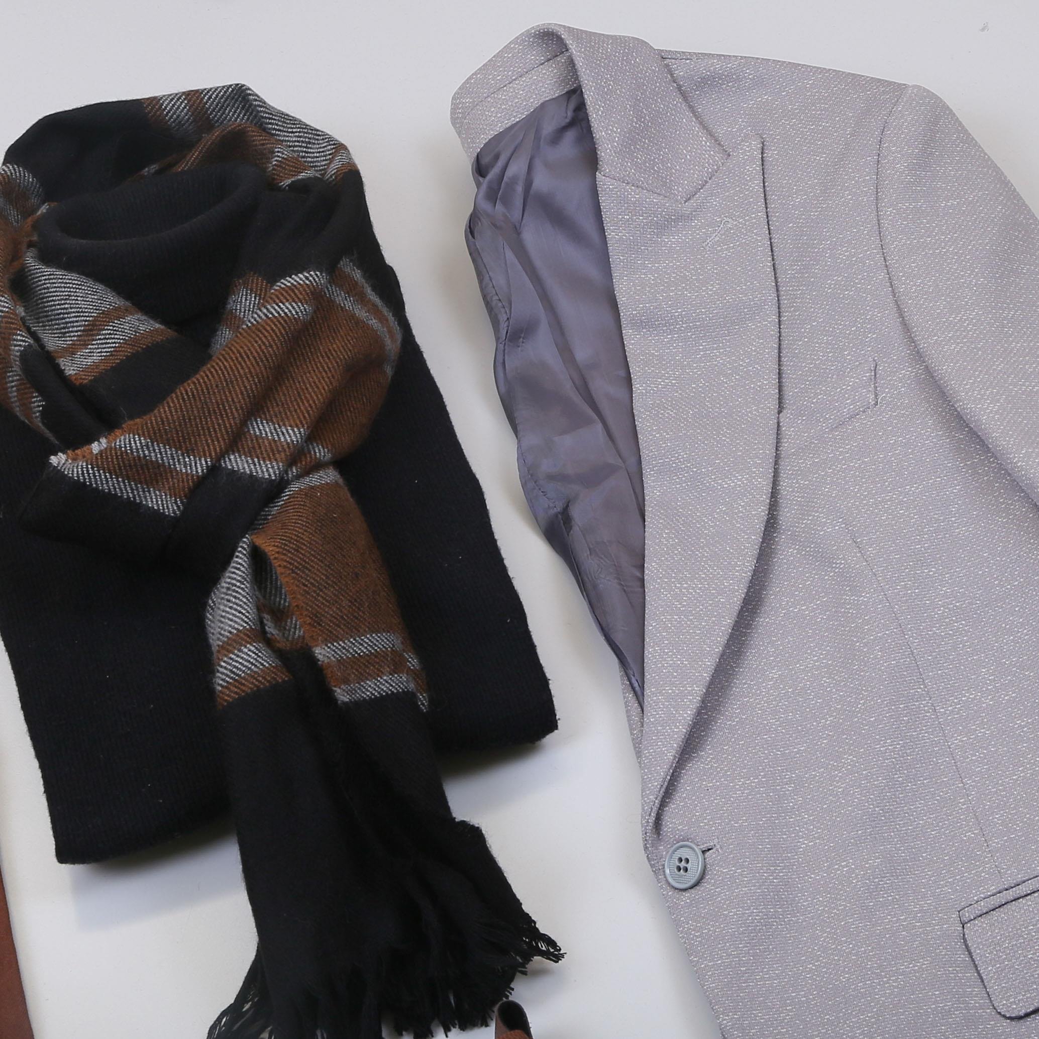 Gri Kırçıllı Blazer Ceket Boğazlı Body Pantolon Atkı Bot Kombin