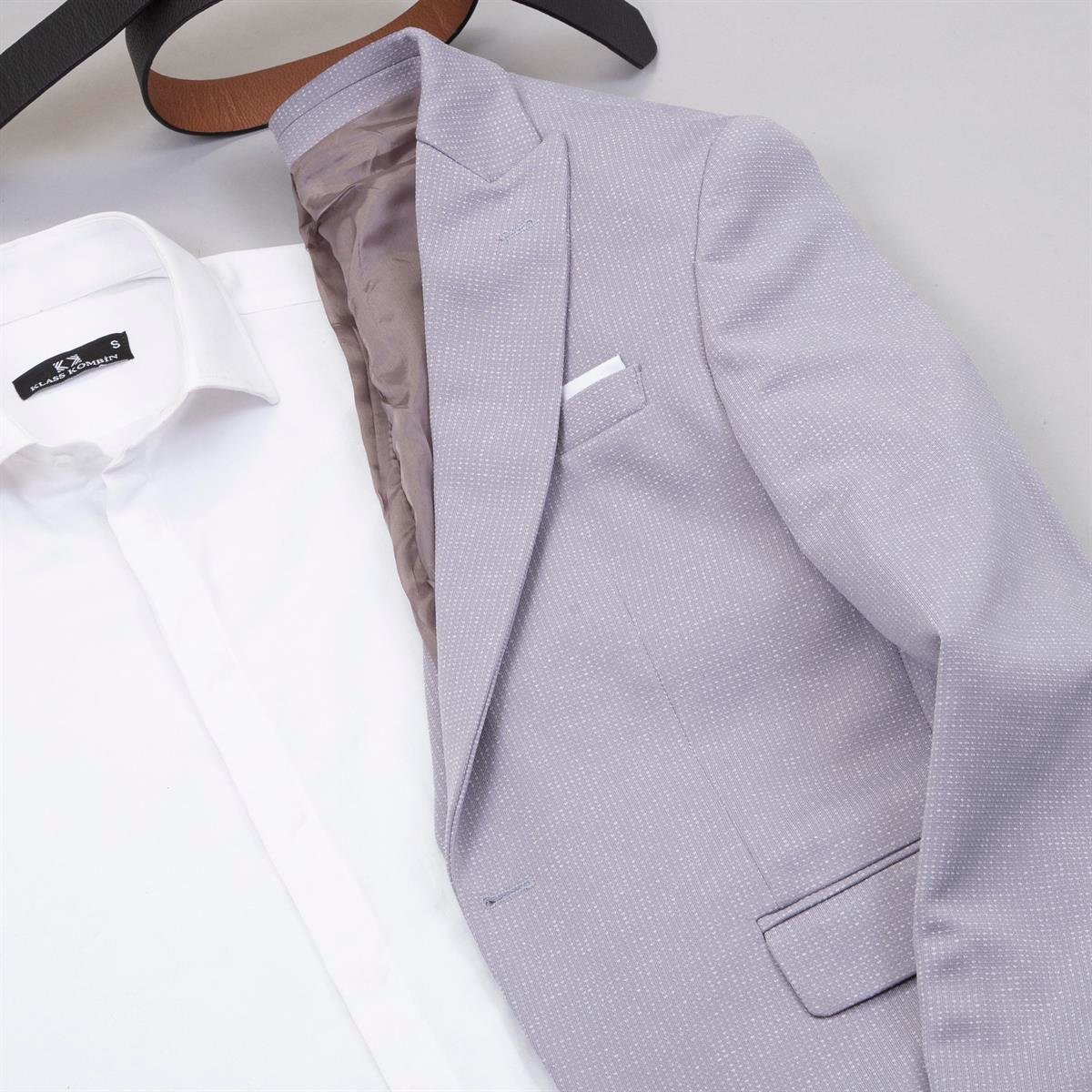 Gri Kırçıllı Blazer Ceket Gömlek Pantolon Ayakkabı Kombin