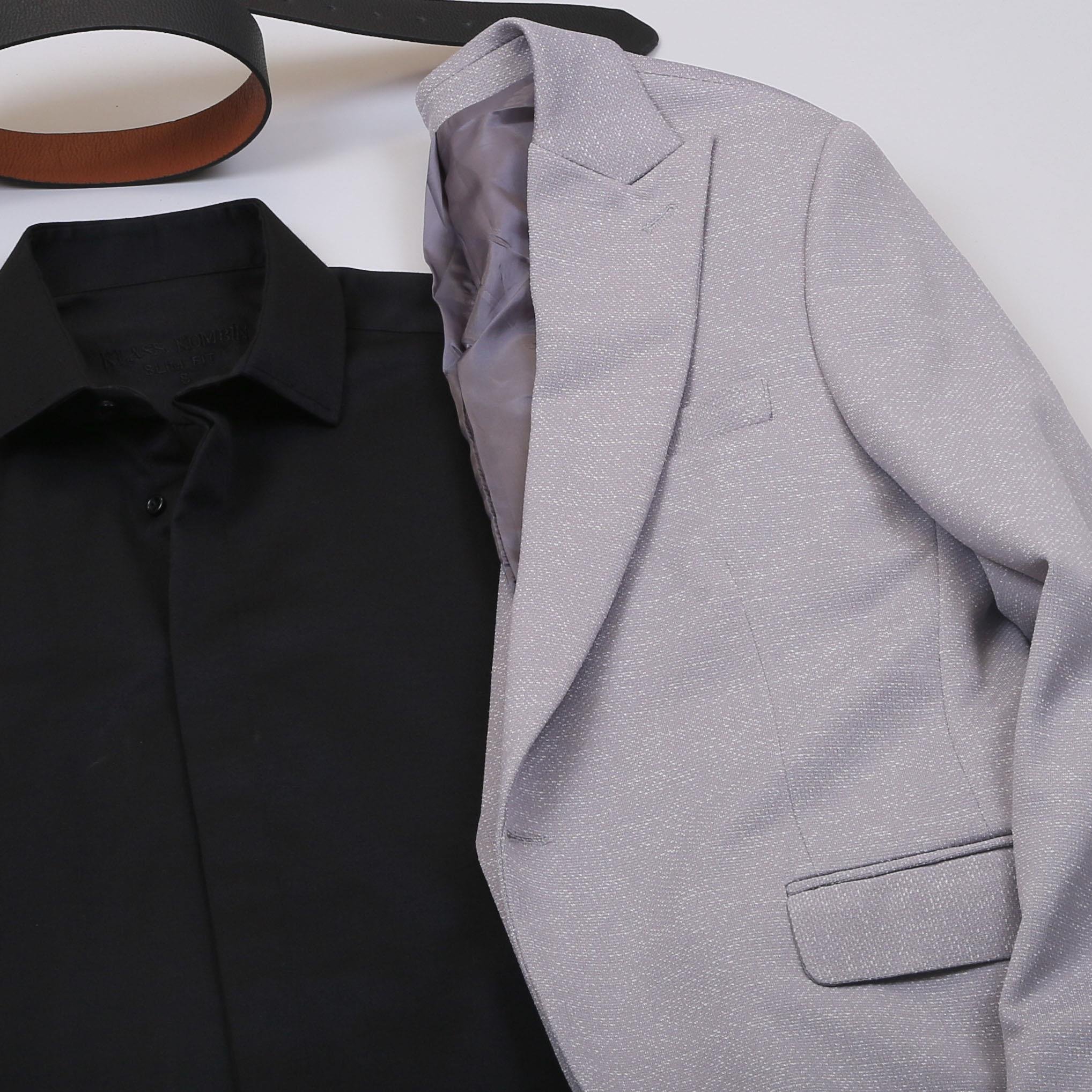 Gri Kırçıllı  Blazer Ceket Gömlek Pantolon Ayakkabı Kombin