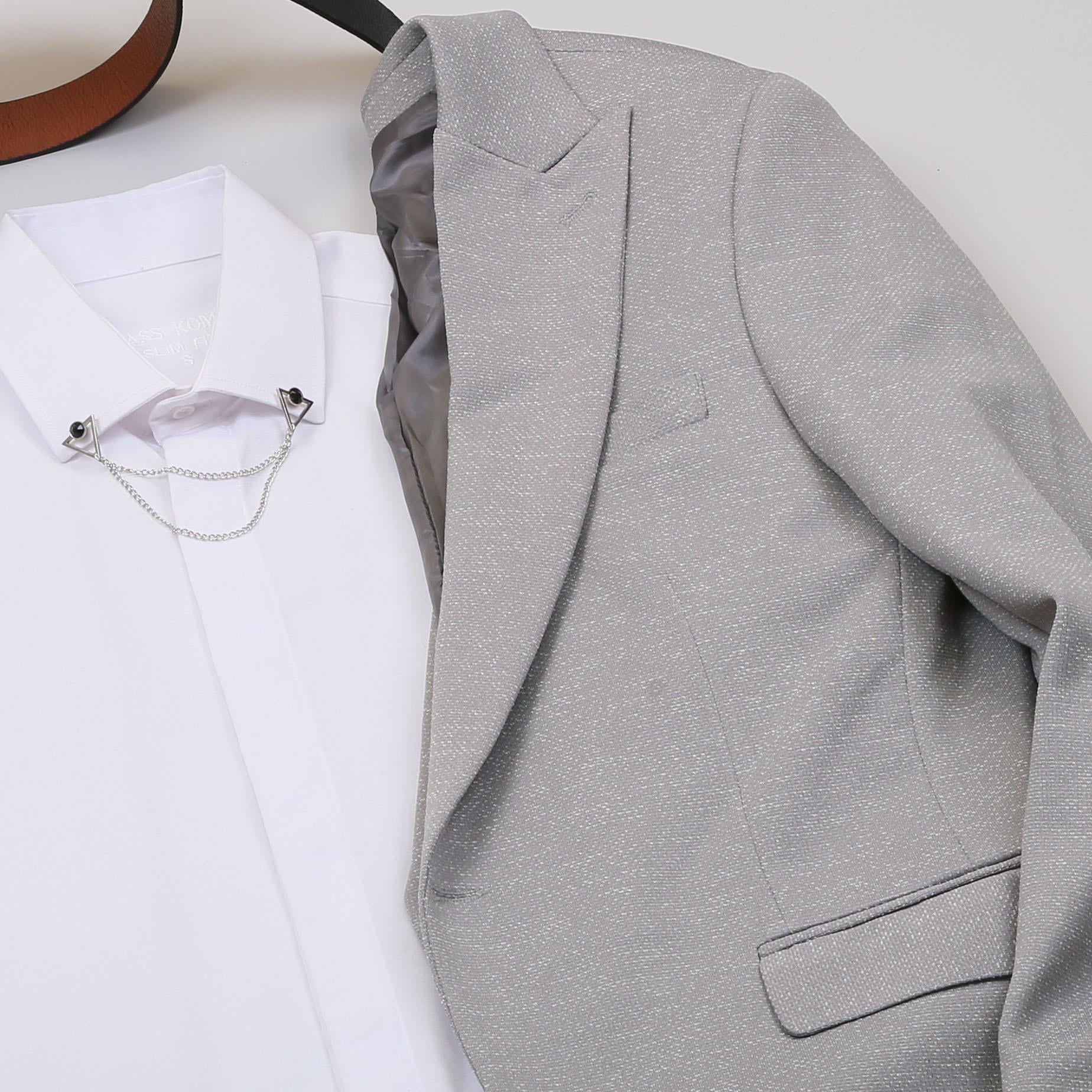 Gri Kırçıllı  Blazer Ceket Gömlek Pantolon Ayakkabı Kombin