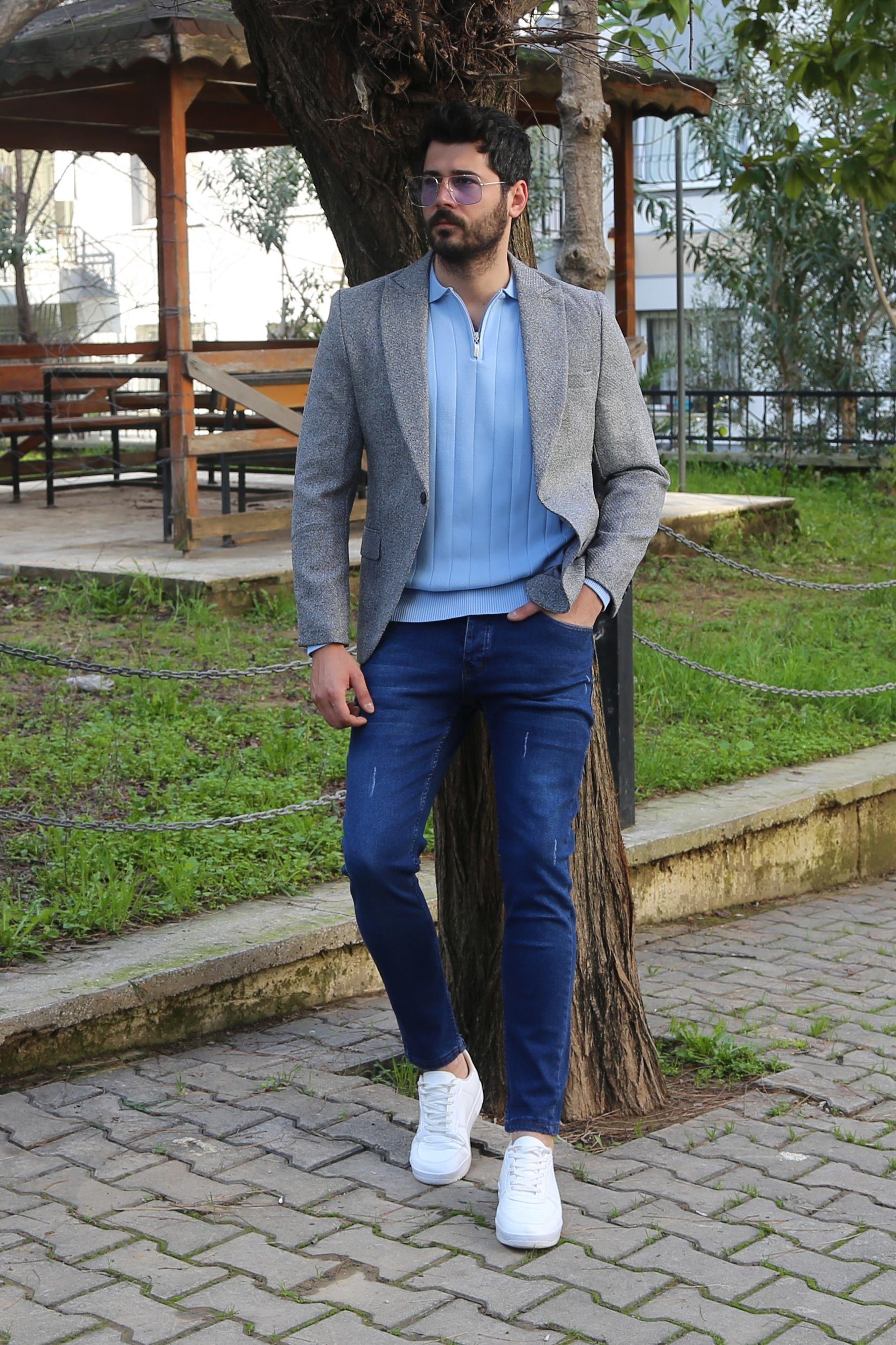 Gri Kırçıllı Blazer Ceket Kombini