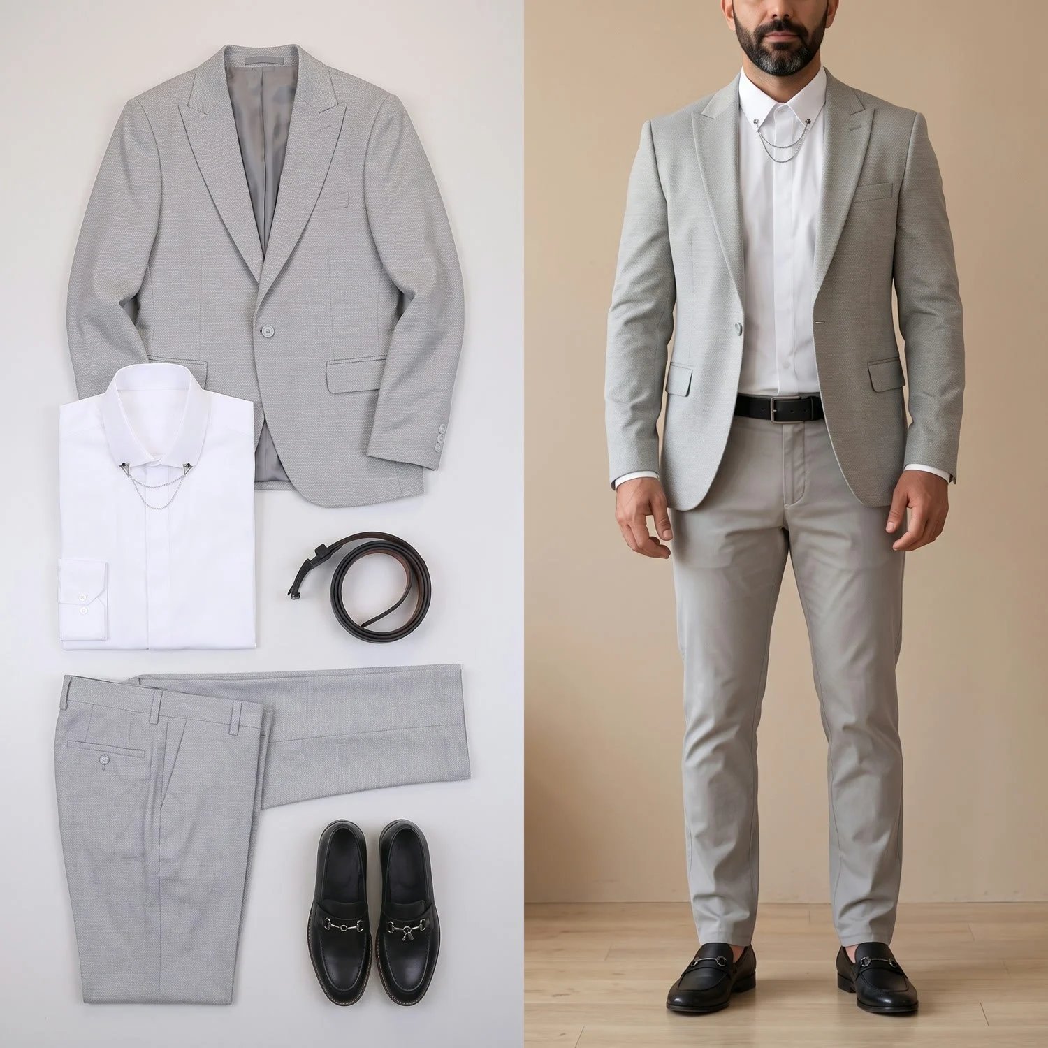 Gri Kırçıllı Blazer Ceket Kombini Erkek | Slim Fit Şık Komple Set 