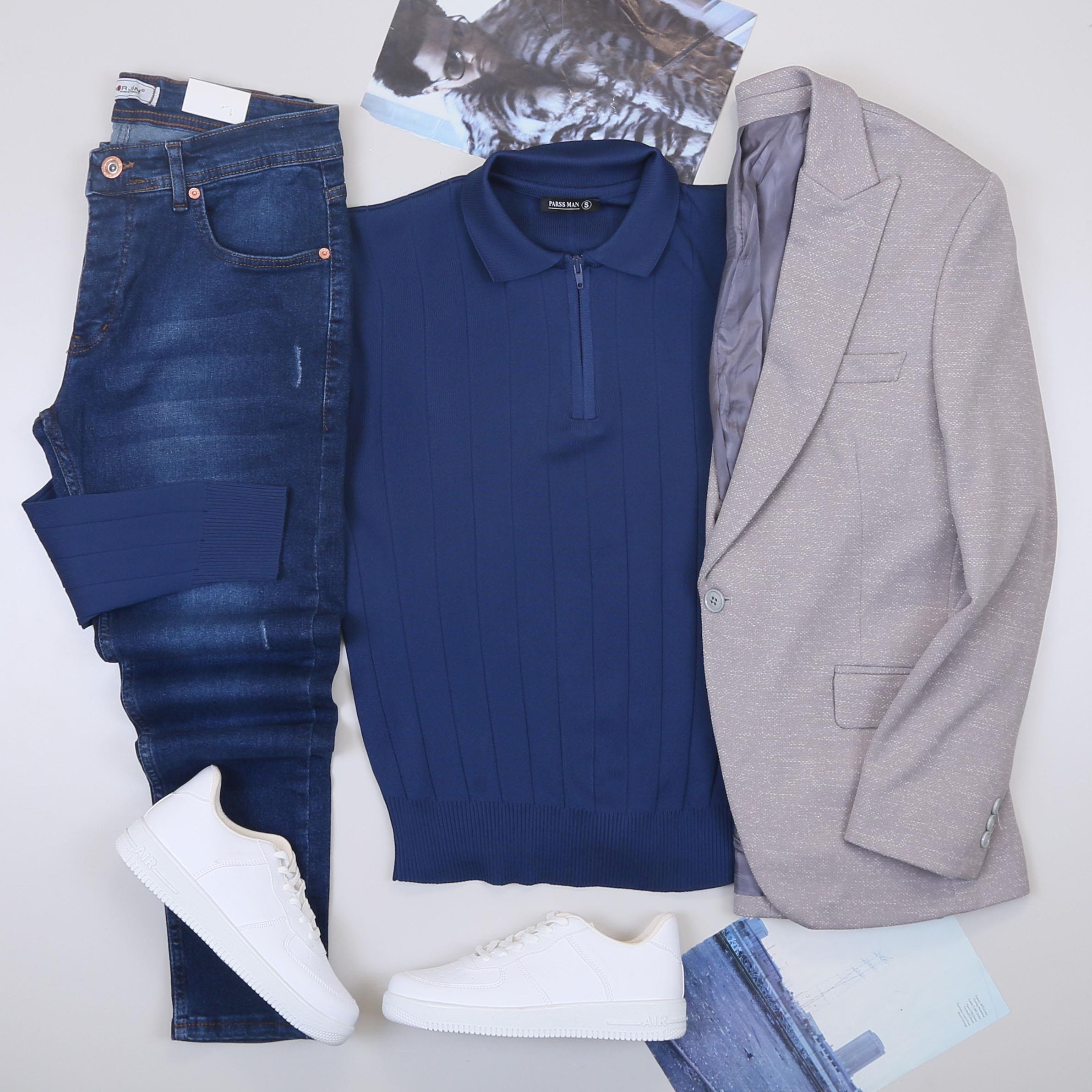 Gri Kırçıllı Blazer Ceket Triko Kazak Pantolon Ayakkabı Kombin