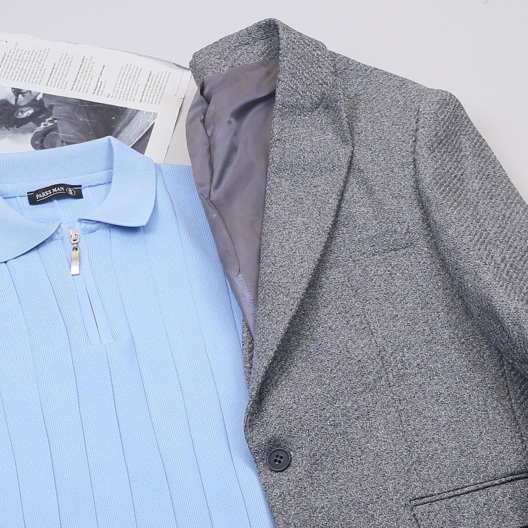 Gri Kırçıllı Blazer Ceket Triko Kazak Pantolon Ayakkabı Kombin